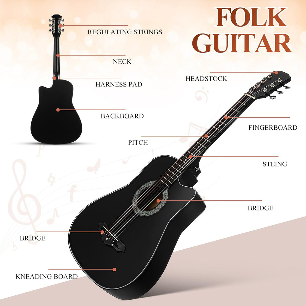 LIOOBO Beginner Acoustic Guitar: 38 Inch Basswood Guitar Basic Starter Kit with Gig Bag, Picks, and Protective Plate - Musical Instrument Present