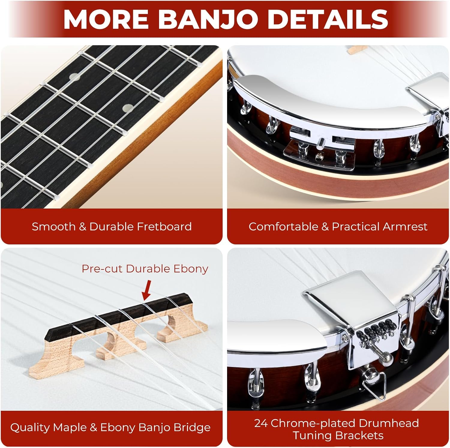 Vangoa NYLON Banjo 5 String Kit, 38 Inch Full Size Banjo with Nylon Strings with Gig Bag, Premium Accessories Outfit, Starter Kit for Beginners Adults Teens, Brown