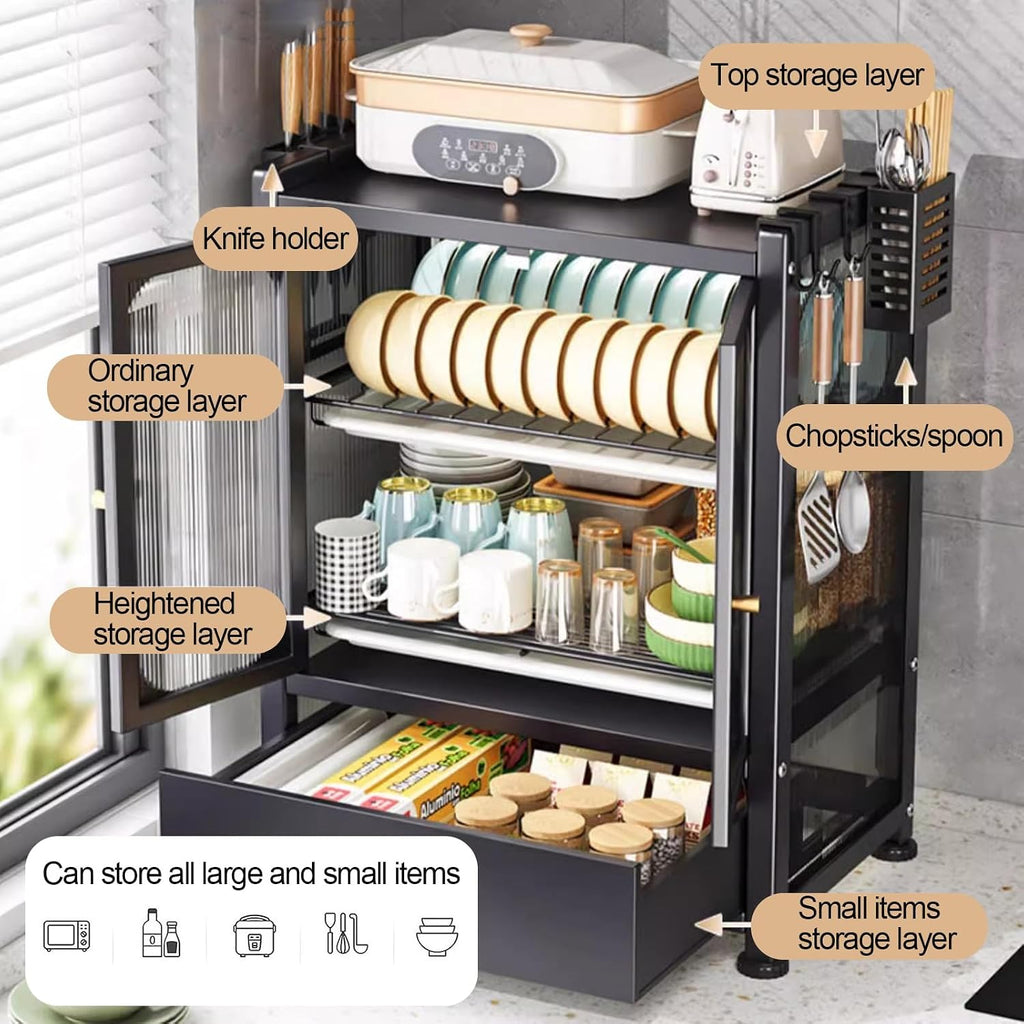 Kitchen Microwave Stand with Storage and Dish Drying Rack Bakers Rack with Drawers for Kitchen Countertop Nization Dish Cabinet and Storage Cabinet for Kitchen Essentials,A,One Size