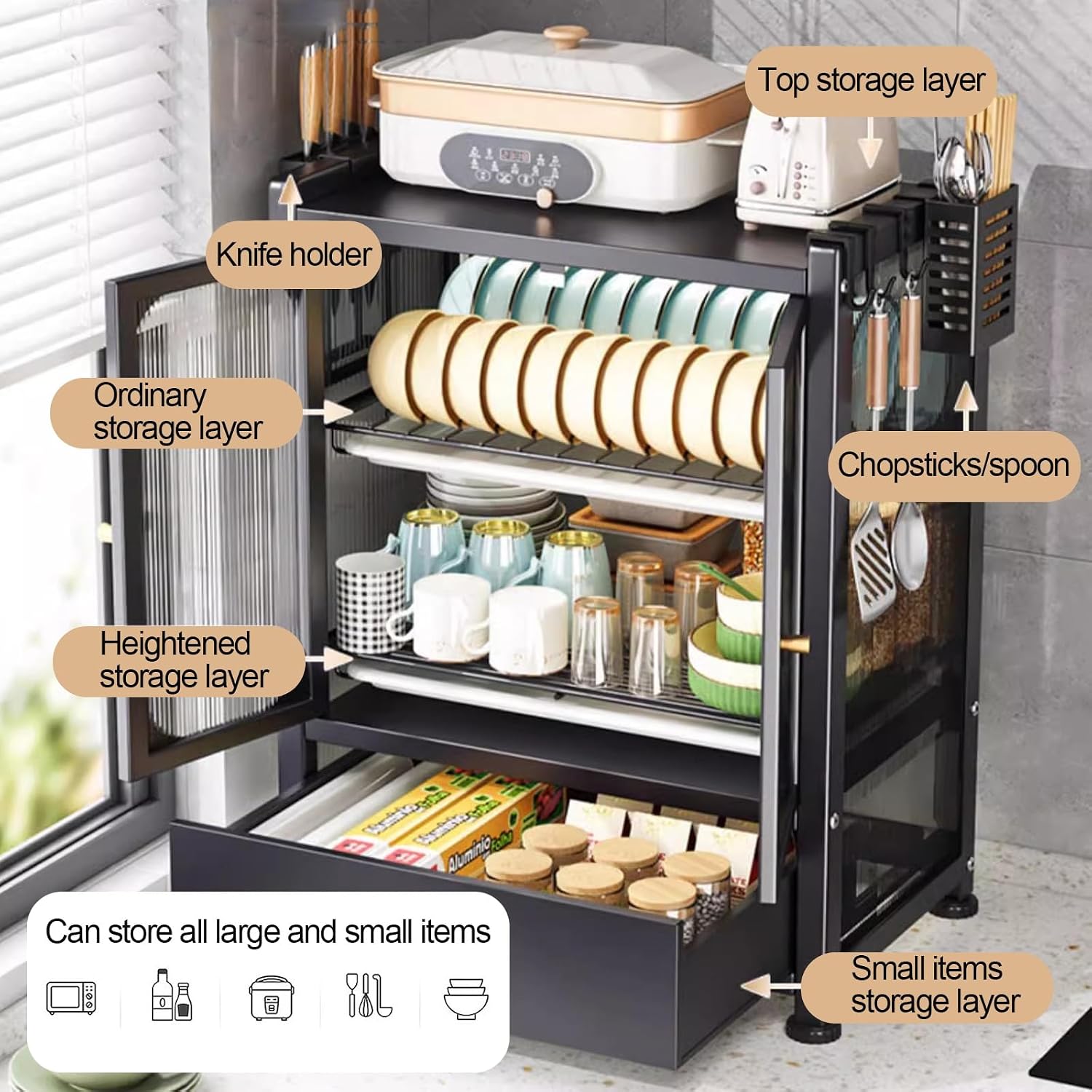 Kitchen Microwave Stand with Storage and Dish Drying Rack Bakers Rack with Drawers for Kitchen Countertop Nization Dish Cabinet and Storage Cabinet for Kitchen Essentials,A,One Size