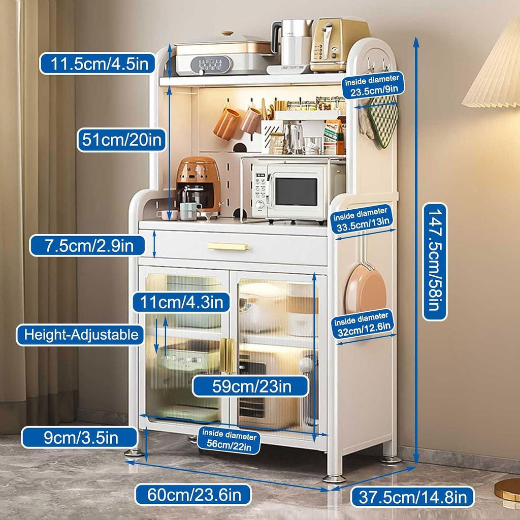 5-Tier Kitchen Bakers Rack with Drawer Coffee Cabinet Adjustable Shelf Pegboard Organizer Pantry Hutch for Home Kitchen Long Lasting
