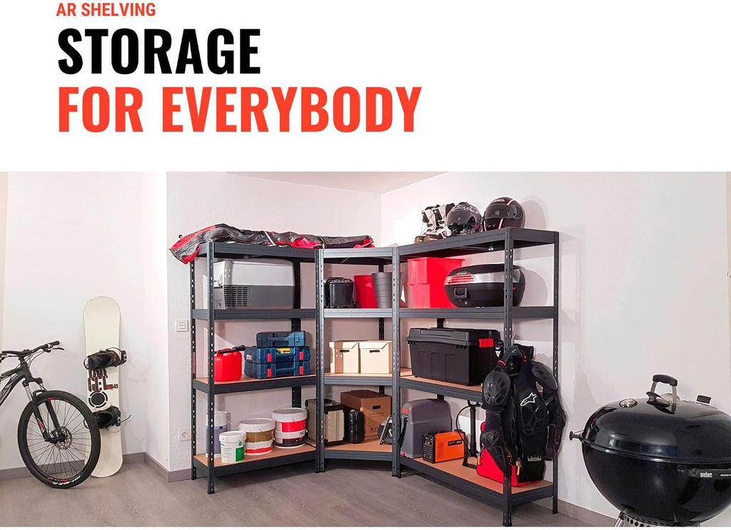 AR Shelving 2400-Lb. Capacity, 71in.H x 60in.W x 18in.D Rivet Shelving Unit, Or Assemble as 2 Benches, Ea. 35 1/2in.H x 120in.L x 18in.D, Matte Dark Gray, Model# Garage 60/18 600 Lbs.