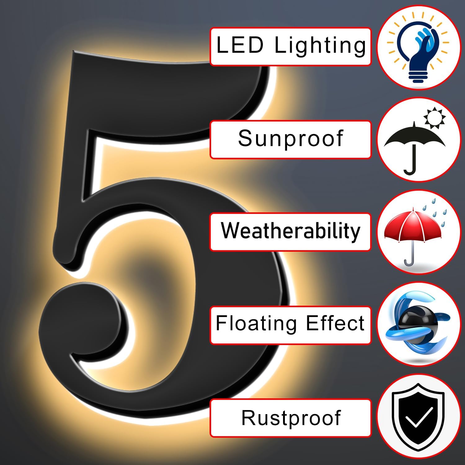 Backlit Illuminated LED House Numbers Upgrade Your Address Signs 16 Inch, Large Modern Light Up Address Numbers Signs, Stainlesss Steels Home Address Signs,9