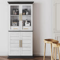 BELLEZE 72' High Storage Cabinet with Adjustable Shelves and Drawers, Freestanding Cabinet with Ample Storage Space for Kitchen, Dining & Living Room - White