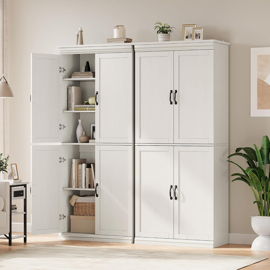 IDEALHOUSE Pantry Cabinet,70' Tall Kitchen Pantry Cabinet with Doors and Adjustable Shelves, Freestanding Cupboard, Tall Storage Cabinet for Bathroom, Dining Room, Living Room (Antique White)