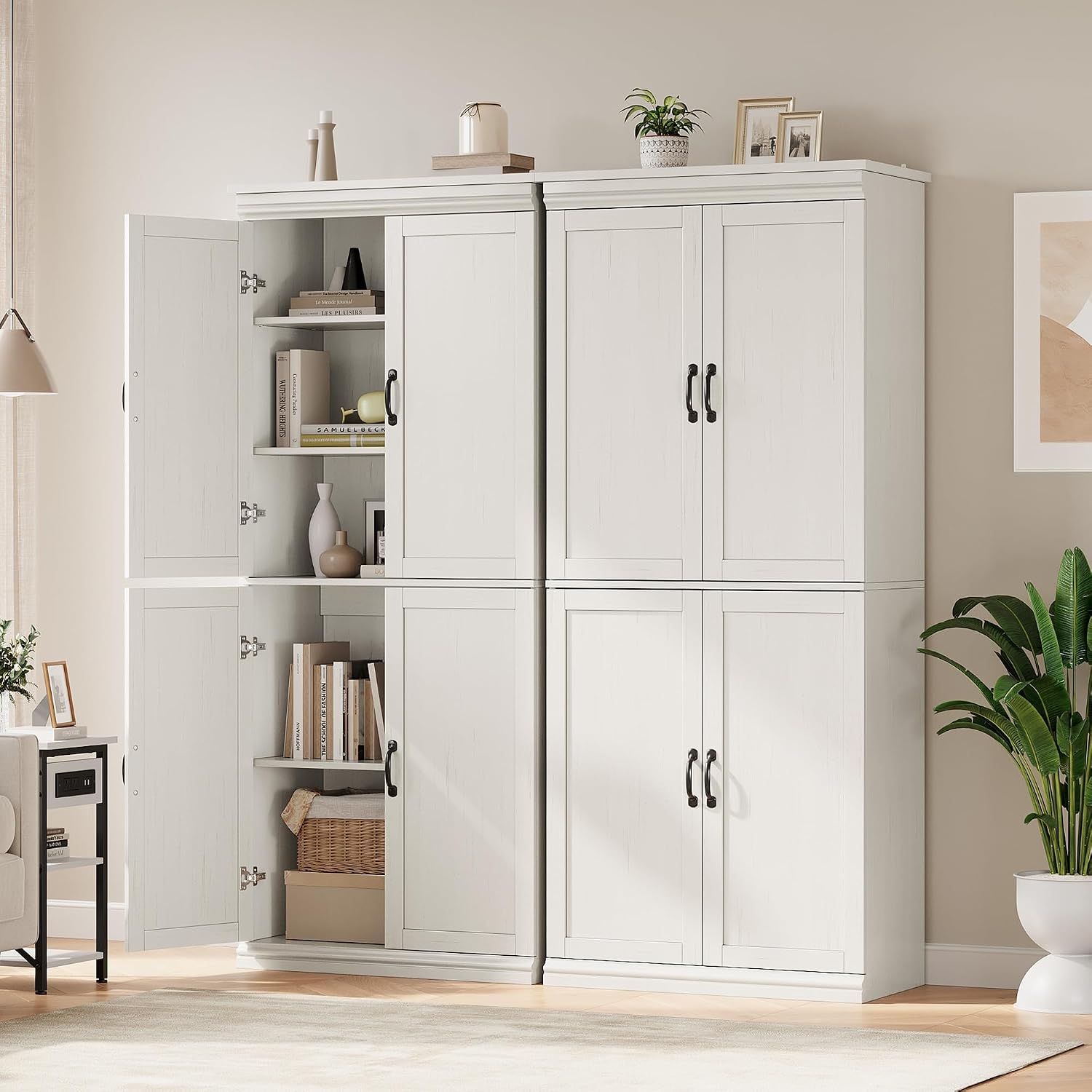 IDEALHOUSE Pantry Cabinet,70' Tall Kitchen Pantry Cabinet with Doors and Adjustable Shelves, Freestanding Cupboard, Tall Storage Cabinet for Bathroom, Dining Room, Living Room (Antique White)