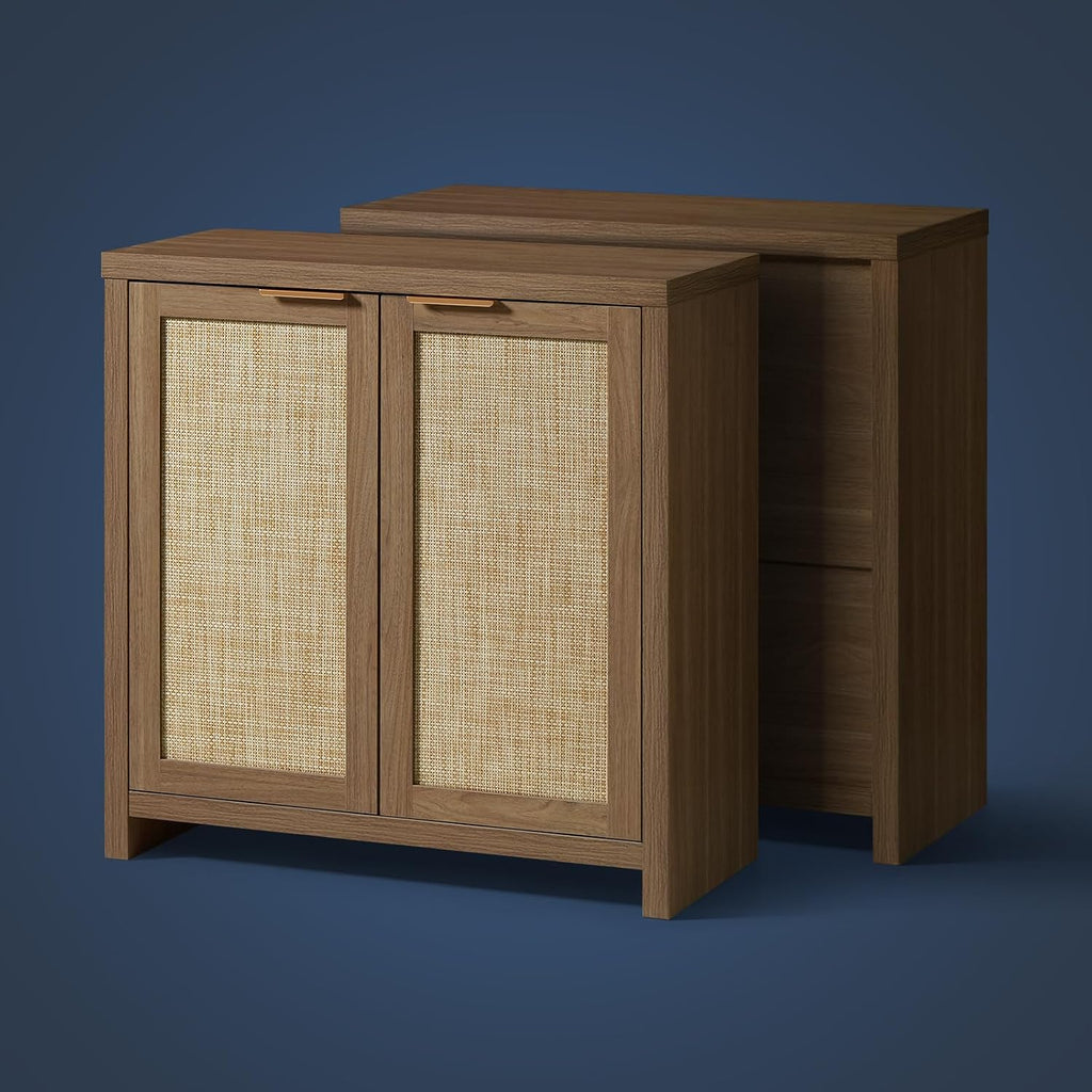 OAKHAM HOME Hampstead Storage Sideboard Cabinet with Rattan Doors and Adjustable Shelves, Buffet Kitchen Cabinet Cupboard Console for Living Room, Set of 3