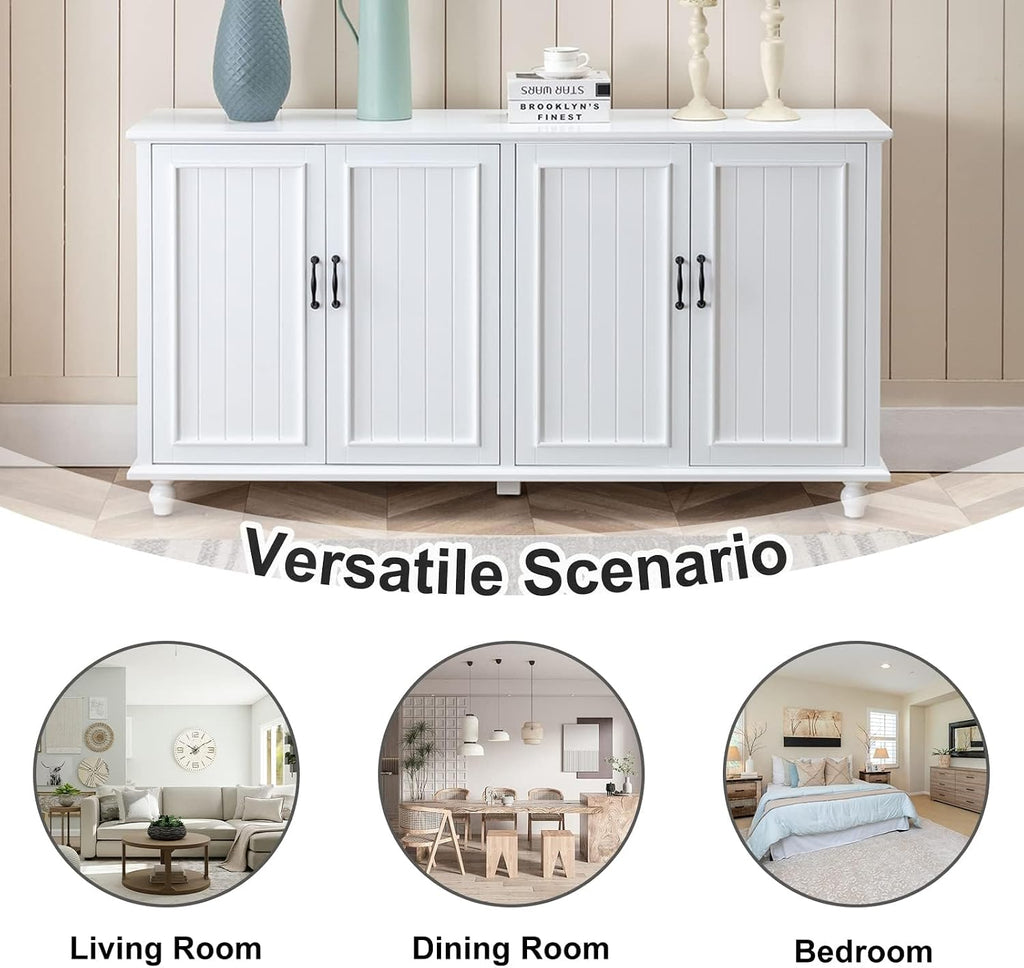 Scurrty 62'' Coffee Bar Cabinet Kitchen with Storage, Buffet Cabinet with Storage, Sideboard Buffet for Dinning Room, Kitchen & Living Room (4 Doors, White)