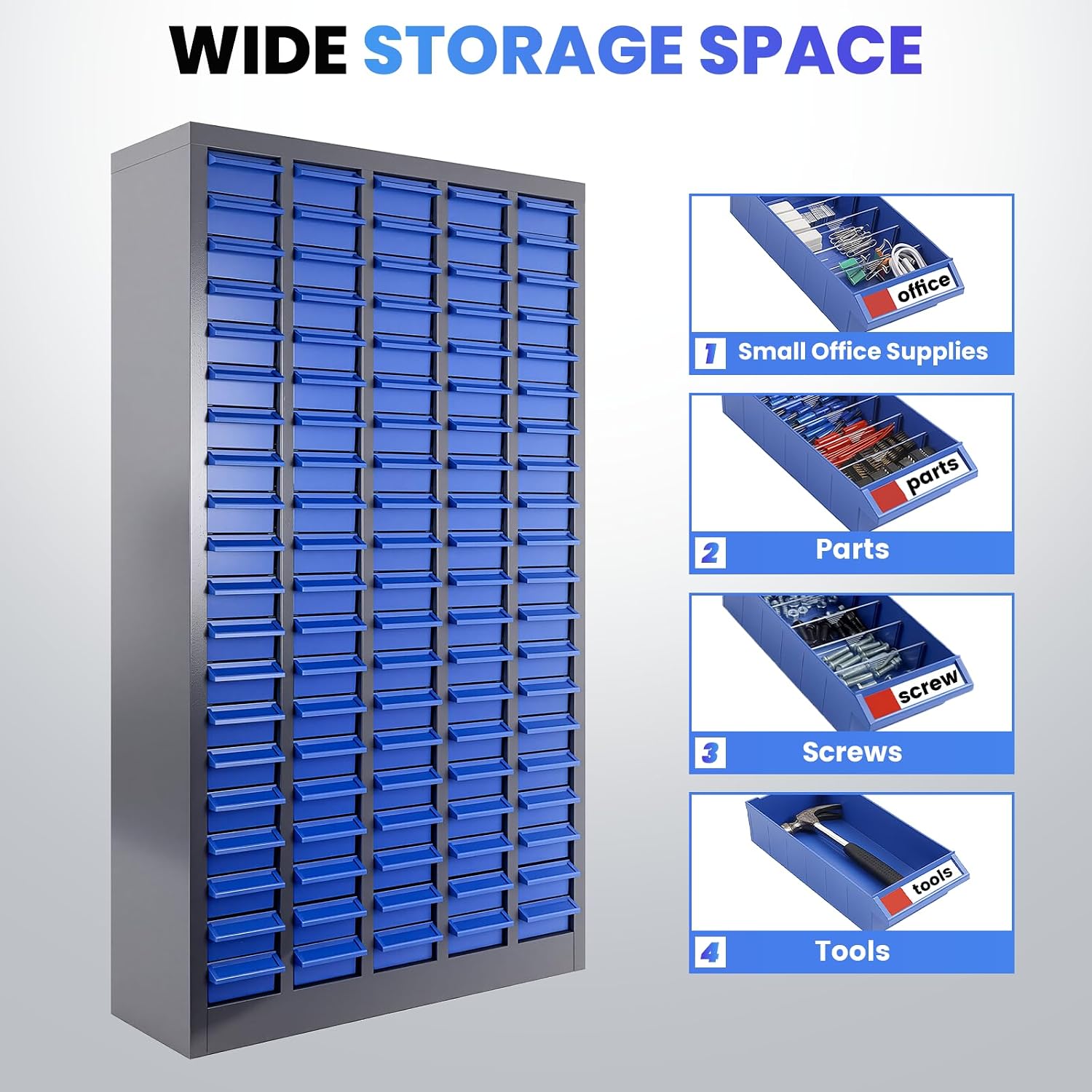 100-Drawer Small Parts Organizer, Nut and Bolt Organizer, Bolt Bin, Grey Metal Storage Cabinet Tool Cabinet with Drawer for Garage, Workshop, Home & Office