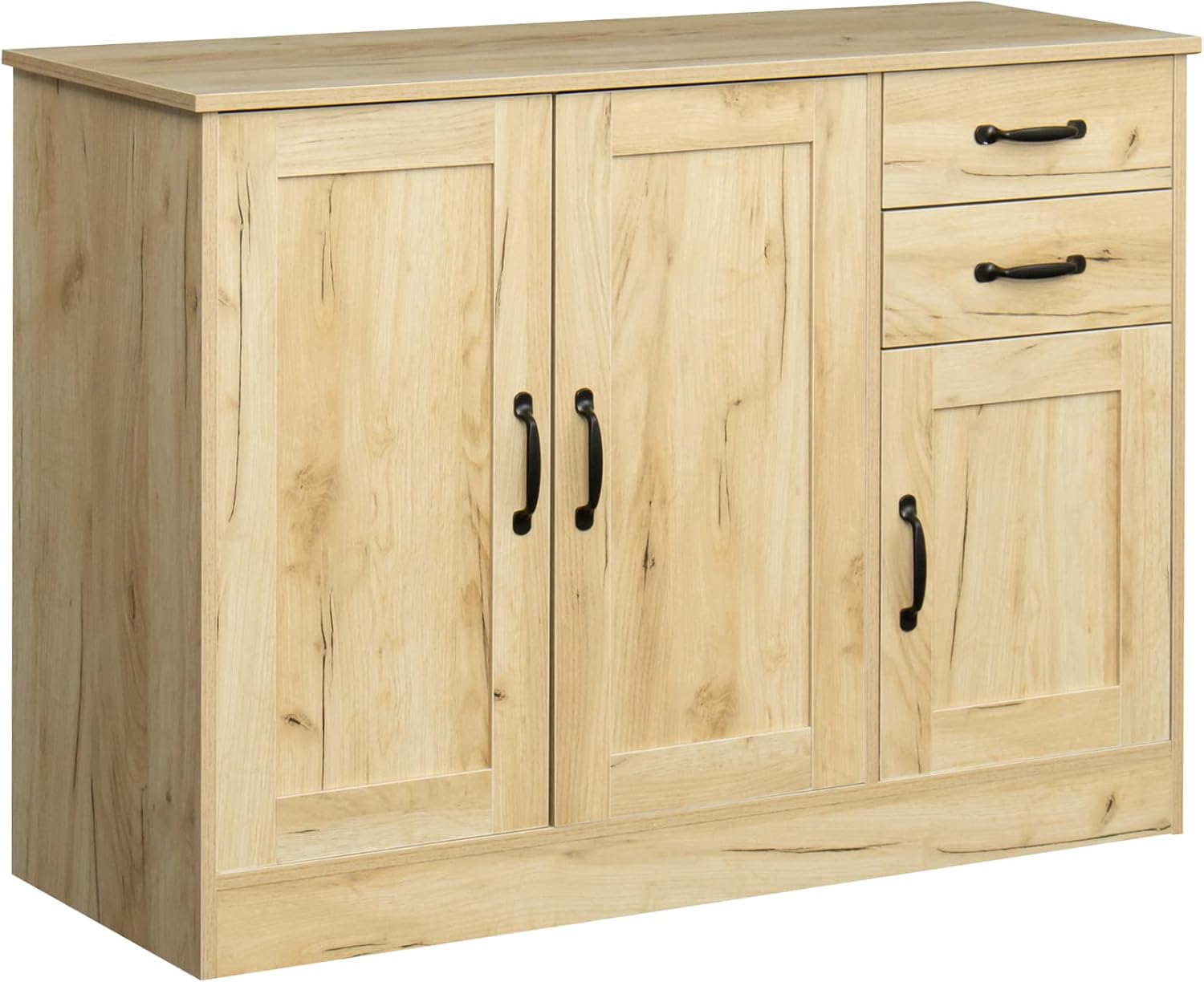 43' Modern Wood Freestanding Storage Cabinet, Kitchen Storage Bakers Rack with Easy Cleaning, Utility Food Cupboard with 2 Drawers for Dining Room, Oak