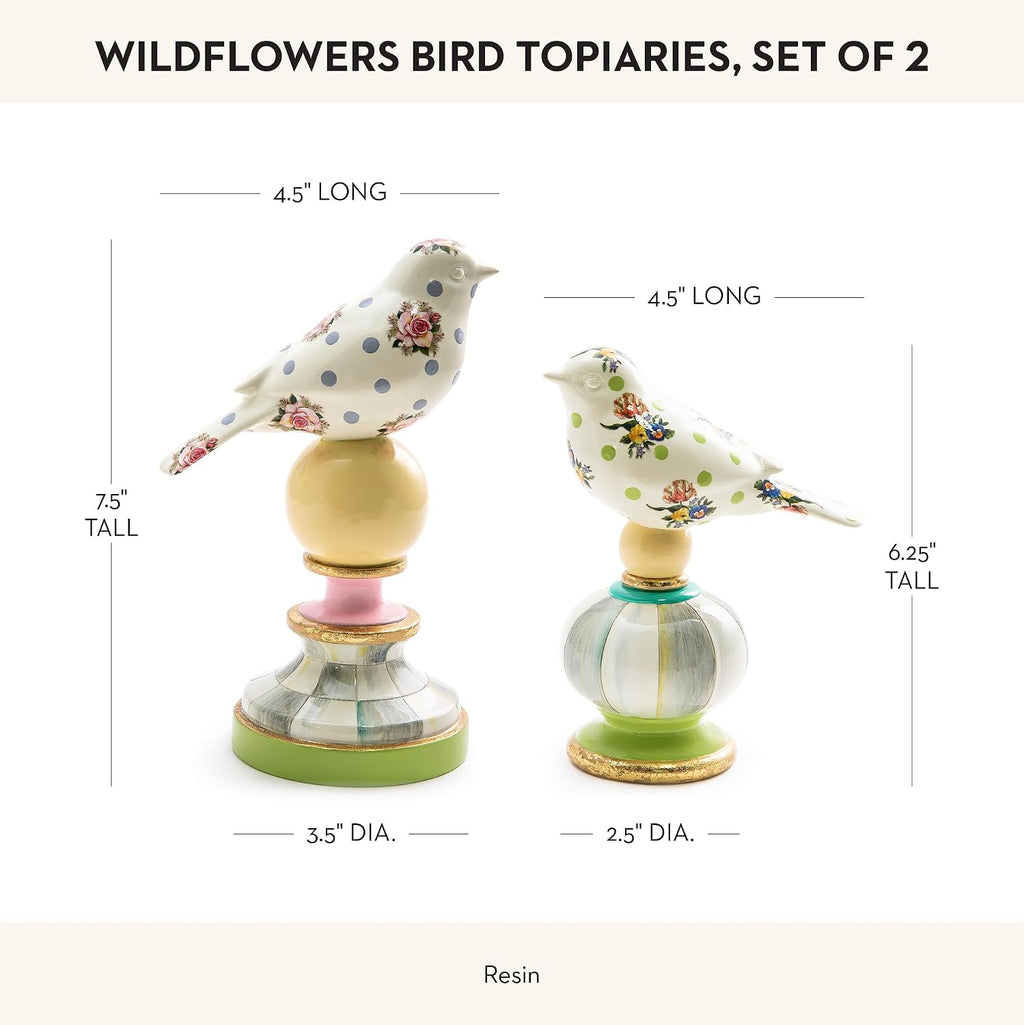 MACKENZIE-CHILDS Bird Topiaries, Decorative Bird Decor for Living Room or Bedroom Table Decor, Set of 2, Wildflowers