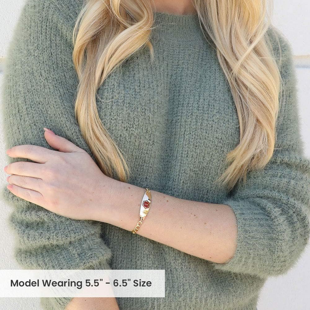 American Medical ID – 10Kt Gold-Filled Premier Red Bracelet – Standard Curb Chain - Adjustable Red Alert Bracelet with Free Engraving