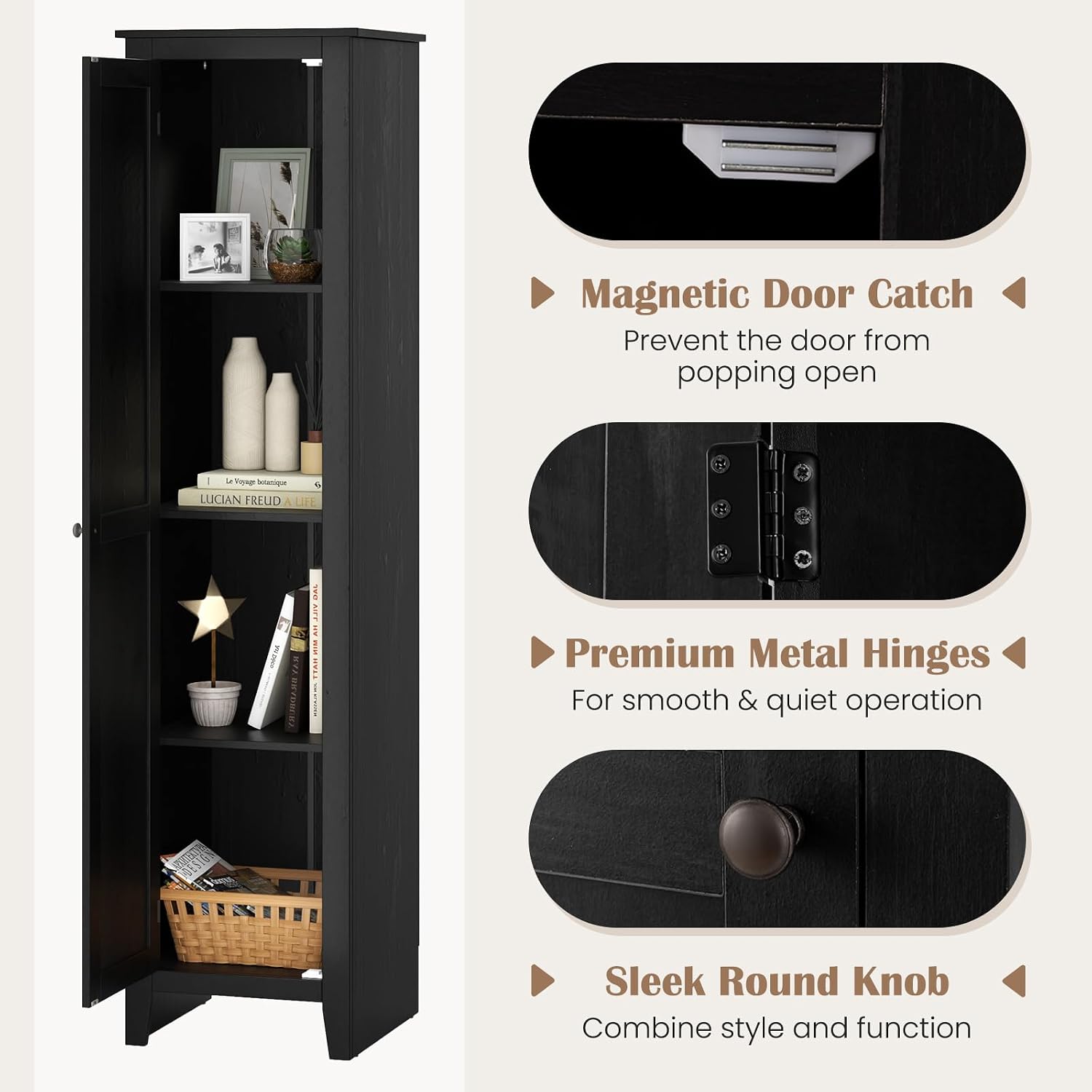 Giantex 72-Inches Narrow Storage Cabinet, Tall Bathroom Floor Cabinet with 4 Shelves, Barn Door, Anti-tilt Device, Raised Feet, Slim Storage Unit for Small Spaces, Living Room, Home Office, Kitchen