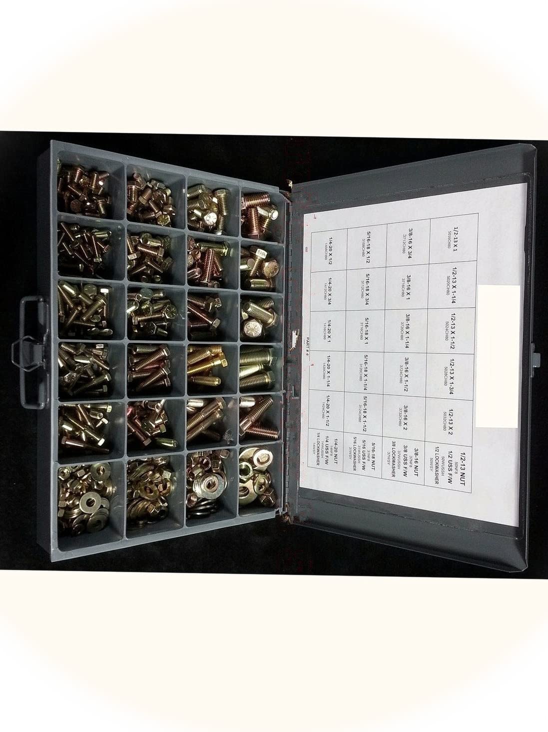 Grade 8 Hardware Hex Head Bolts, Nuts & Washers 490pc 1/4' inch 5/16' 3/8' & 1/2' USA Multi-Purpose Comprehensive Hardware Fastener Assortment Kit Cit01102Riv