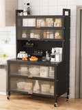 Kitchen Pantry Storage Cabinet Shelf Microwave 6-Tier Stand with Storage with Flip Door and Wheels Metal Sideboard Baker's Rack Coffee Pub for Spices Pots Pans ﻿(Black,80cm)