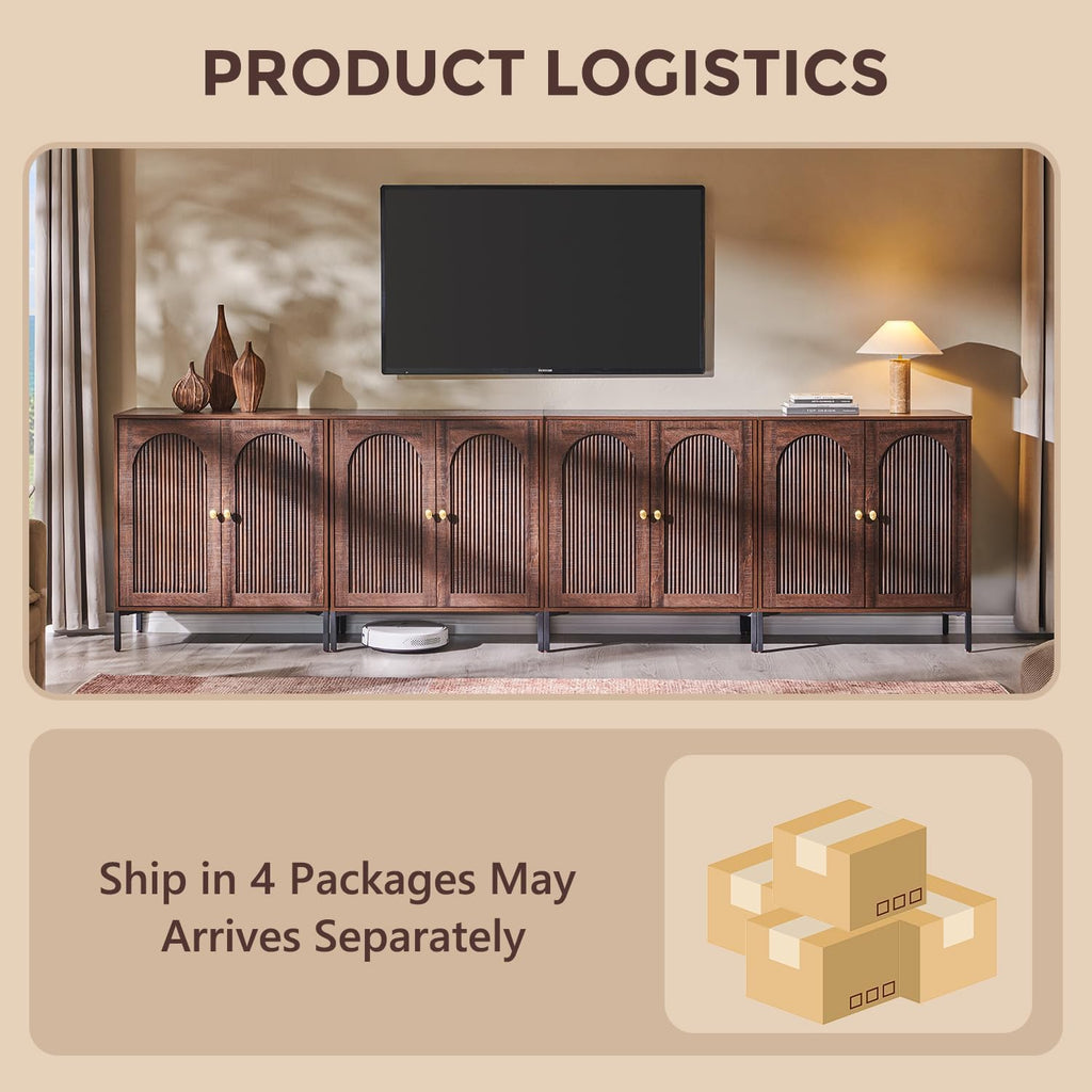IFGET Modern Buffet Cabinet with Storage, 123.5' W Fluted Arched Sideboard Cabinet w/Adjustable Shelves, Wooden Modular Coffee Bar for Dining Room, Kitchen, Living Room, Entryway, Brown