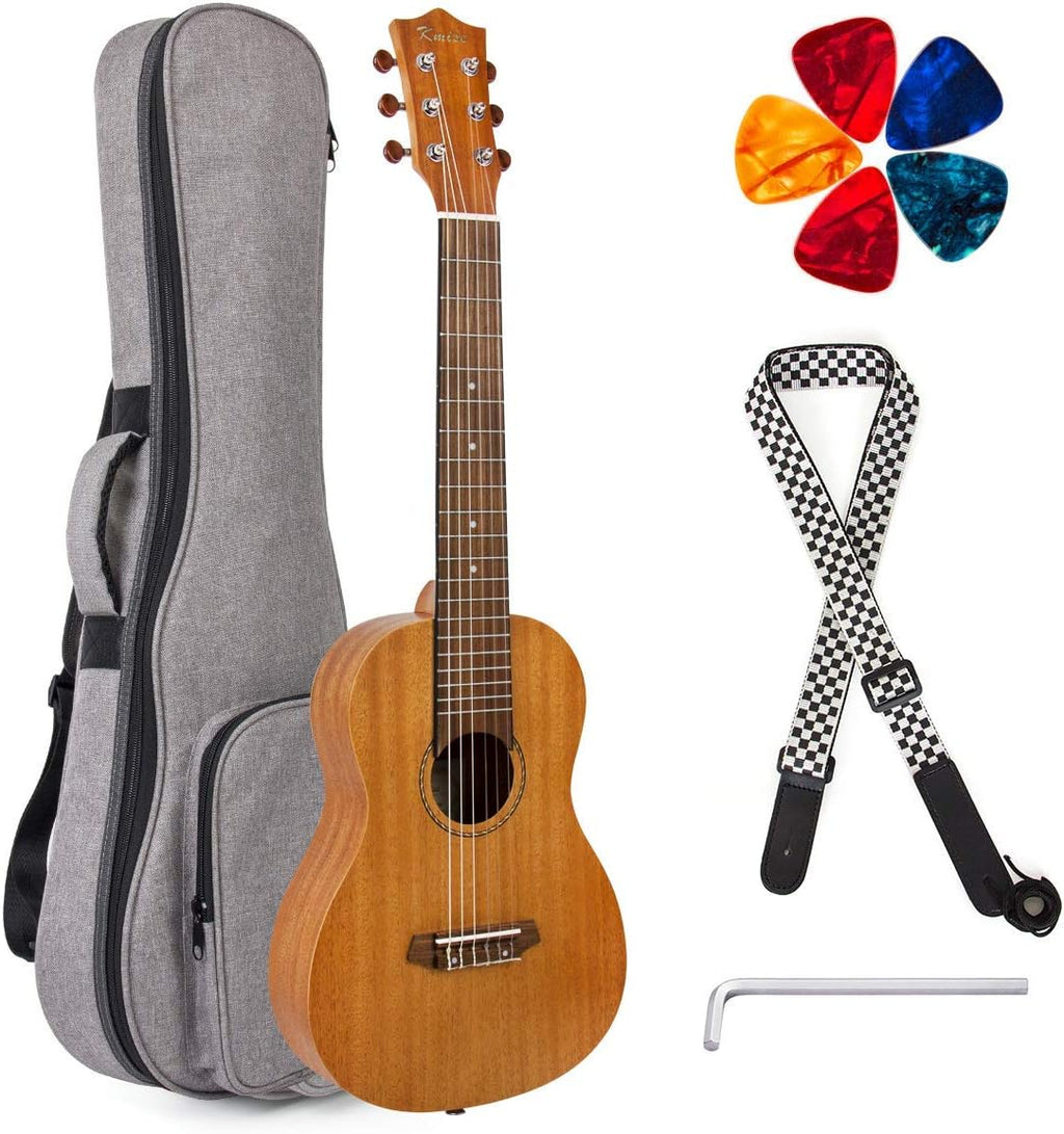 Kmise 31 Inch Guitarlele Mini Travel Guitar Ukulele, Solid Mahogany Body for Adults, Portable Acoustic Guitalele with Gig Bag, Picks & Strap for Travel/Outdoor/Beginner Practice