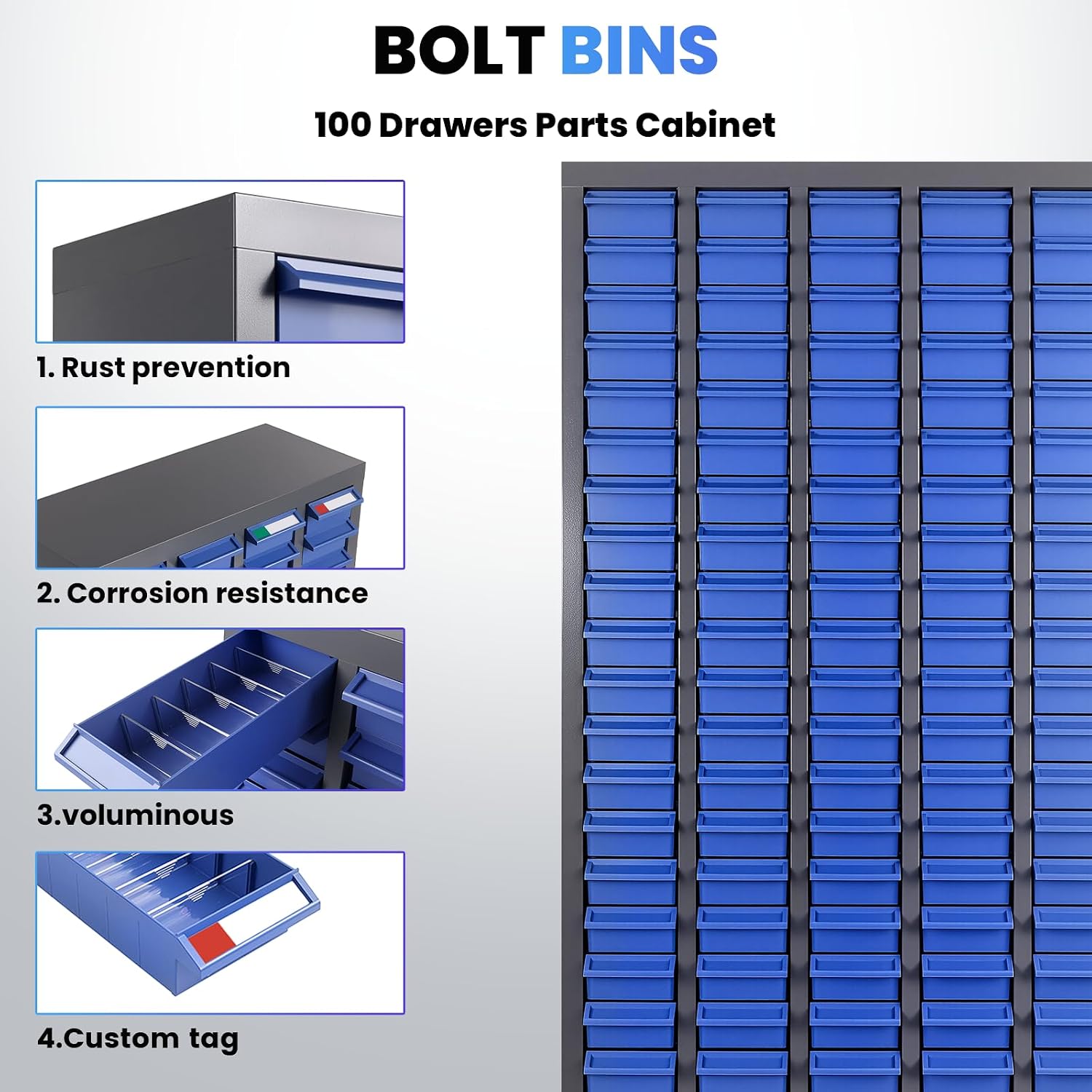 100-Drawer Small Parts Organizer, Nut and Bolt Organizer, Bolt Bin, Grey Metal Storage Cabinet Tool Cabinet with Drawer for Garage, Workshop, Home & Office