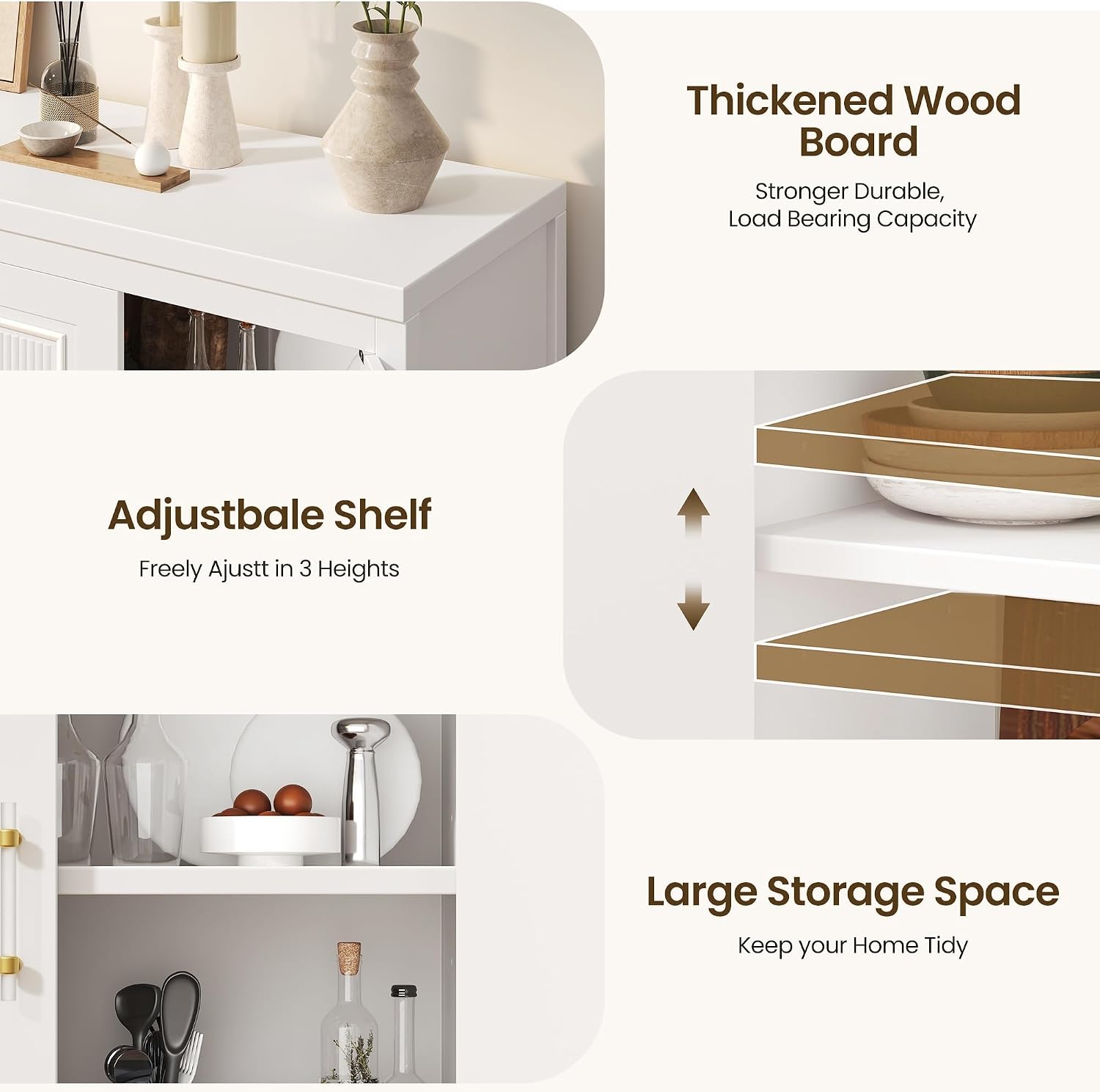 Jocoevol 55'' Buffet Cabinet with Storage, Modern Fluted Door Design Sideboard Buffet Cabinet with Storage and Adjustable Shelf, Coffee Bar Station for Kitchen, Dining Room, Pure White