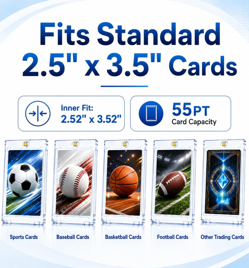 100 Pack Magnetic Card Holder 55pt: Ultra Slim Acrylic Card Case | One Touch Card Holder for Standard Trading Cards, Sports Card Holder for Baseball, Football, Game Cards, U-V Resistant