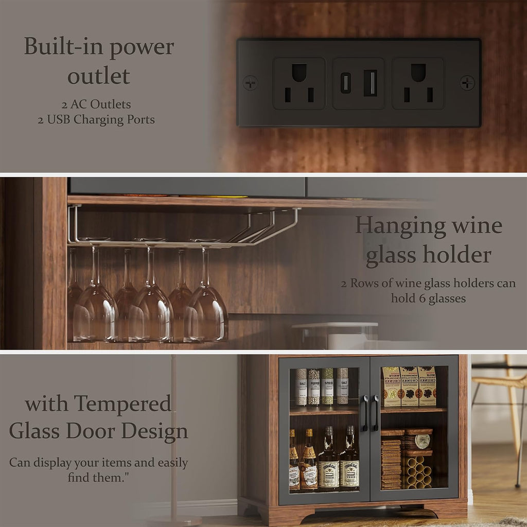 75' Tall Arched Pantry Cabinet with Charging Station & LED Light, Kitchen Pantry Cabinet with Microwave Stand, Drawers and Adjustable Shelf, Coffee Bar Liquor Cabinet for Dining Room