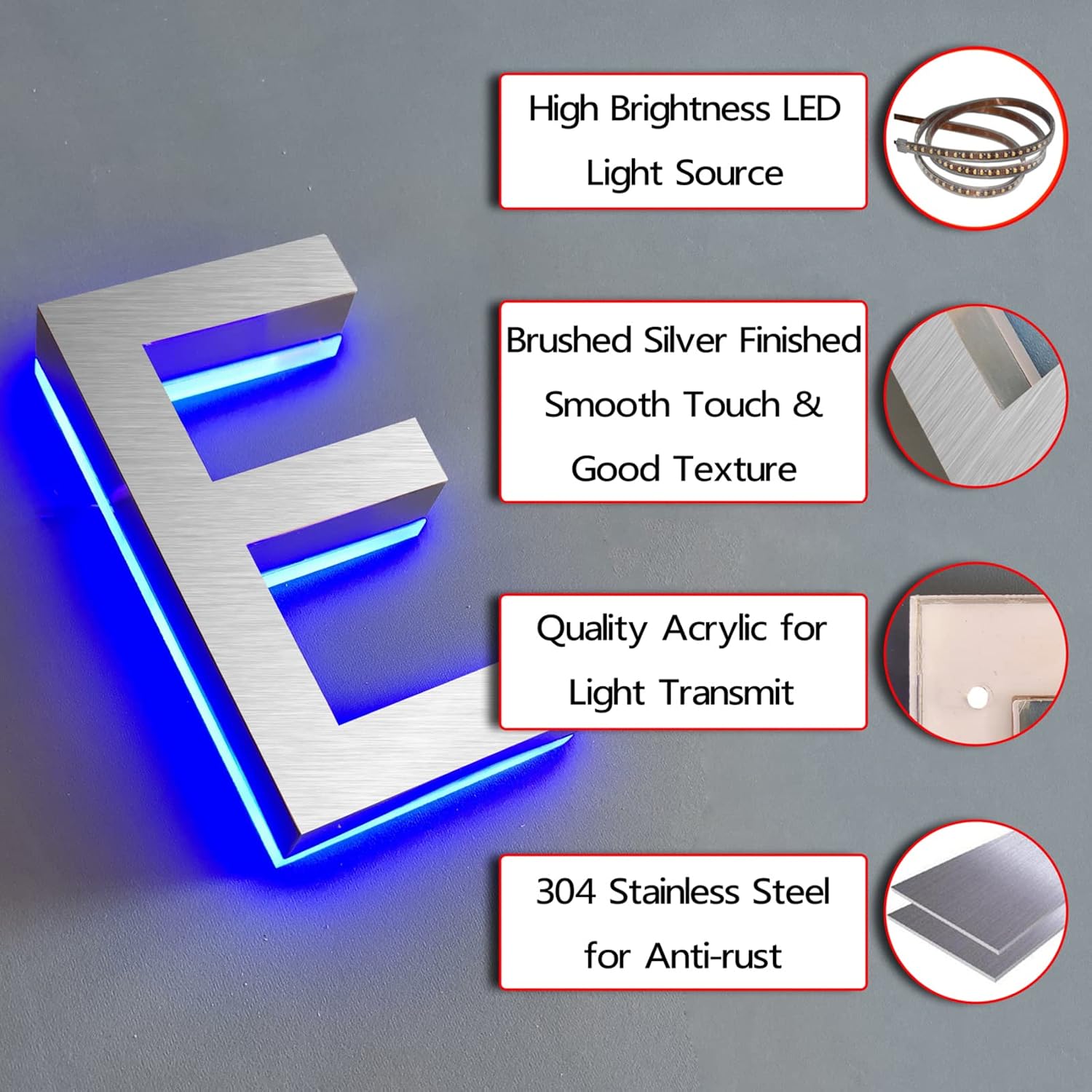 14' Outdoor Illuminated House Address Number Plaques, Backlit LED Home Address Number With Lights - Waterproof Light Up Address Signs For Outside,7