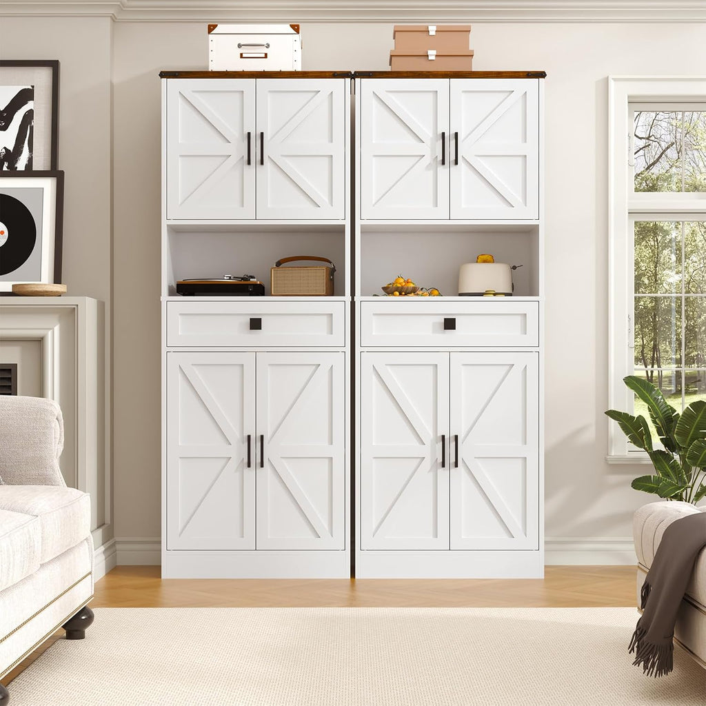 67' Tall Farmhouse Pantry Cabinet with Drawer,Small Storage Cabinet for Kitchen Bathroom Dining Room Kitchen (White, 11.8' D x 23.6' W x 67' H)