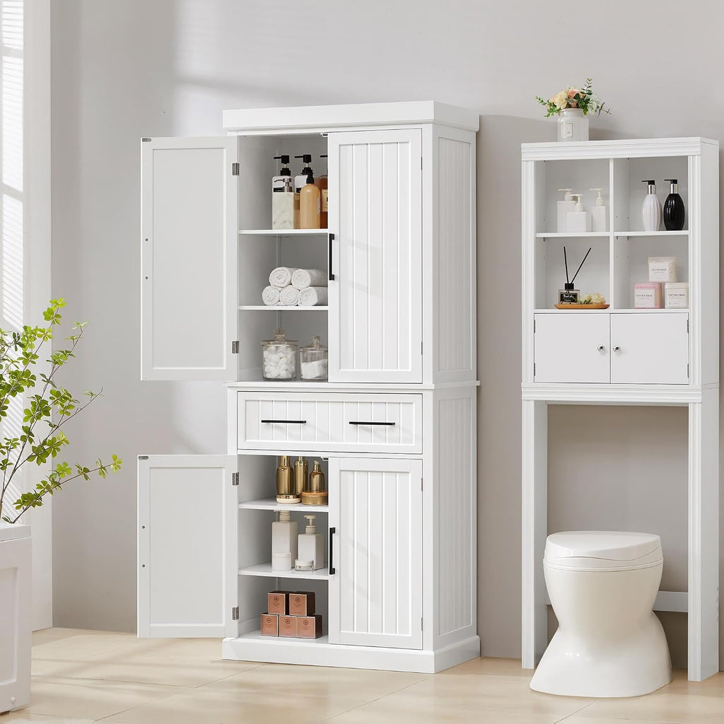 Yaheetech Kitchen Pantry Storage Cabinet with 4 Doors and 2 Adjustable Shelves, 72.5' Freestanding Tall Cupboard Cabinet with Drawer for Dining/Living Room, White