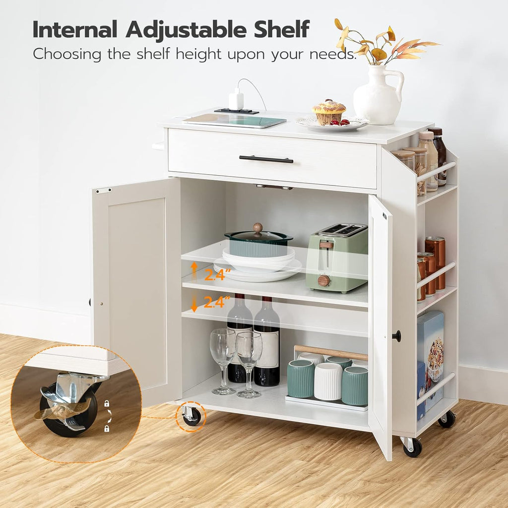 HOOBRO Kitchen Island with Power Outlet and Kitchen Island Bundle, Rolling Kitchen Cart on Wheels with Spice Rack and Drawer, for Home, Kitchen and Dining Room, WT82UZD01G1- WN12ZD01