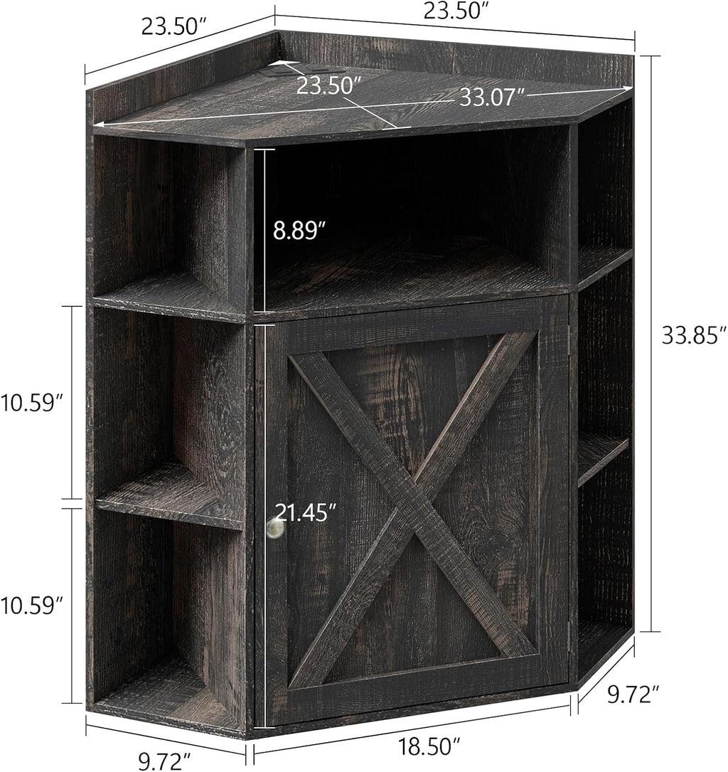 Vabches Corner Cabinet, Corner Storage Shelf with USB Ports and Outlets Industrial Organizer for Small Space Wooden 6-Cubby Bookshelf for Study, Playroom, Living Room (Dark Rustic Oak)