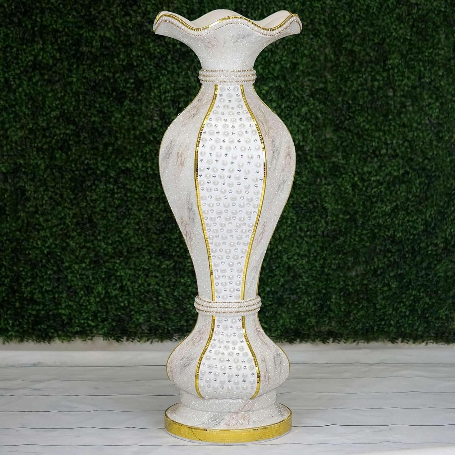 Efavormart 39' Shimmering Gold Glittered Marble Design Floor Flower Pot Vase with Pearls and Mirror Mosaic Embellishment