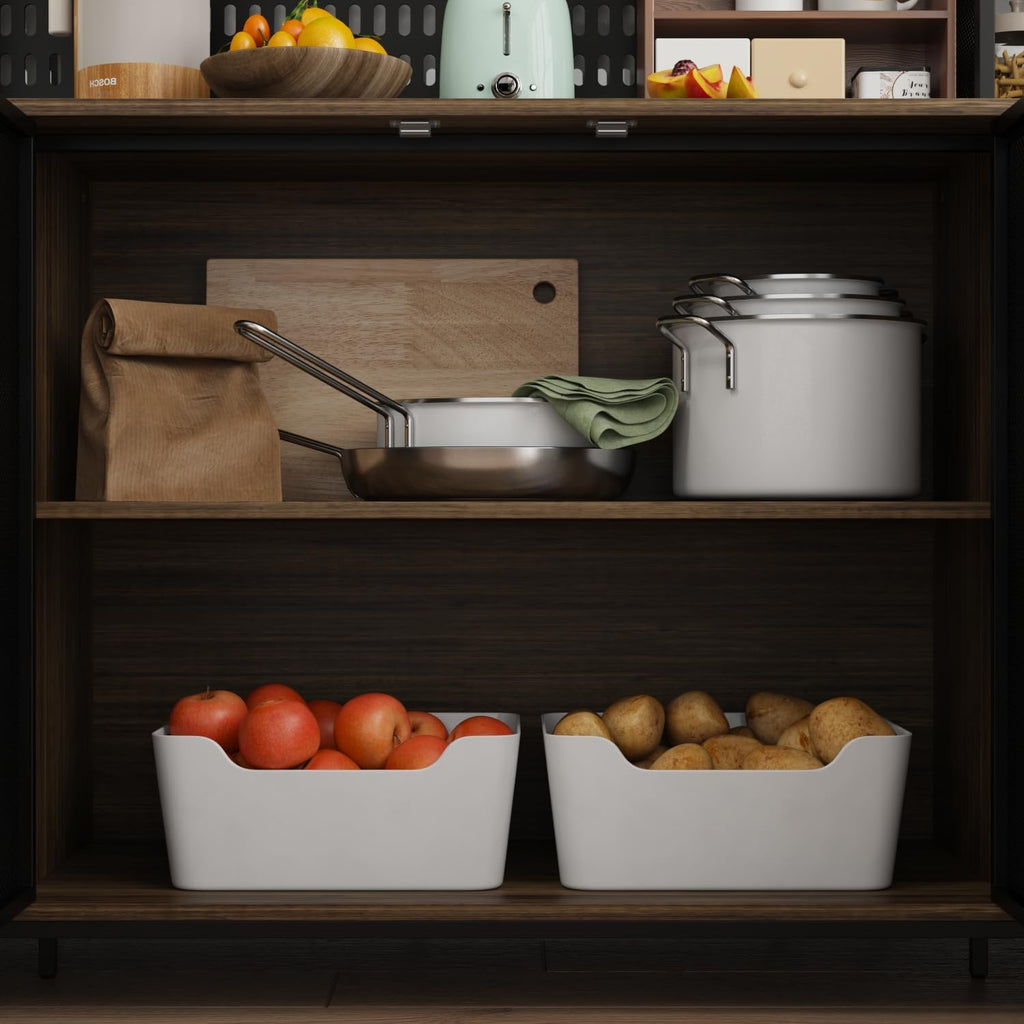 ECACAD 70.9' L Sideboard Buffet Storage Cabinet with Hutch, Pegboard, 4 Metal Mesh Doors, 6 Drawers & Shelves, Kitchen Pantry Cupboard for Living Room, Dining Room, Black & Rustic Brown