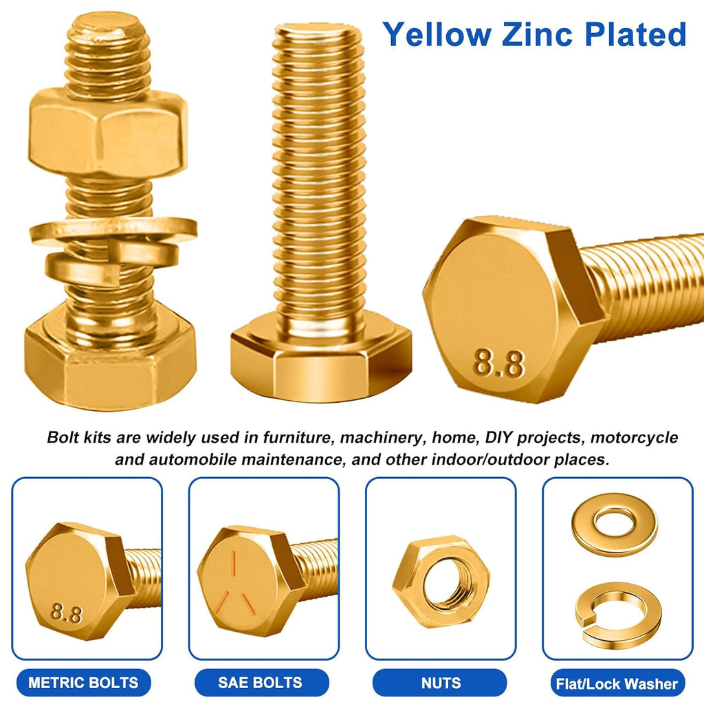 Taiss 904pcs Grade 8.8 Metric Bolt Assortment & SAE Nuts and Bolts Assortment Kit,M4 M5 M6 M8 M10 1/4-20,5/16-18,3/8-16 1/2-13(12-60mm)+618pcs Grade 8.8 Bolts and Nuts Kit,Bolt Assortment Kit