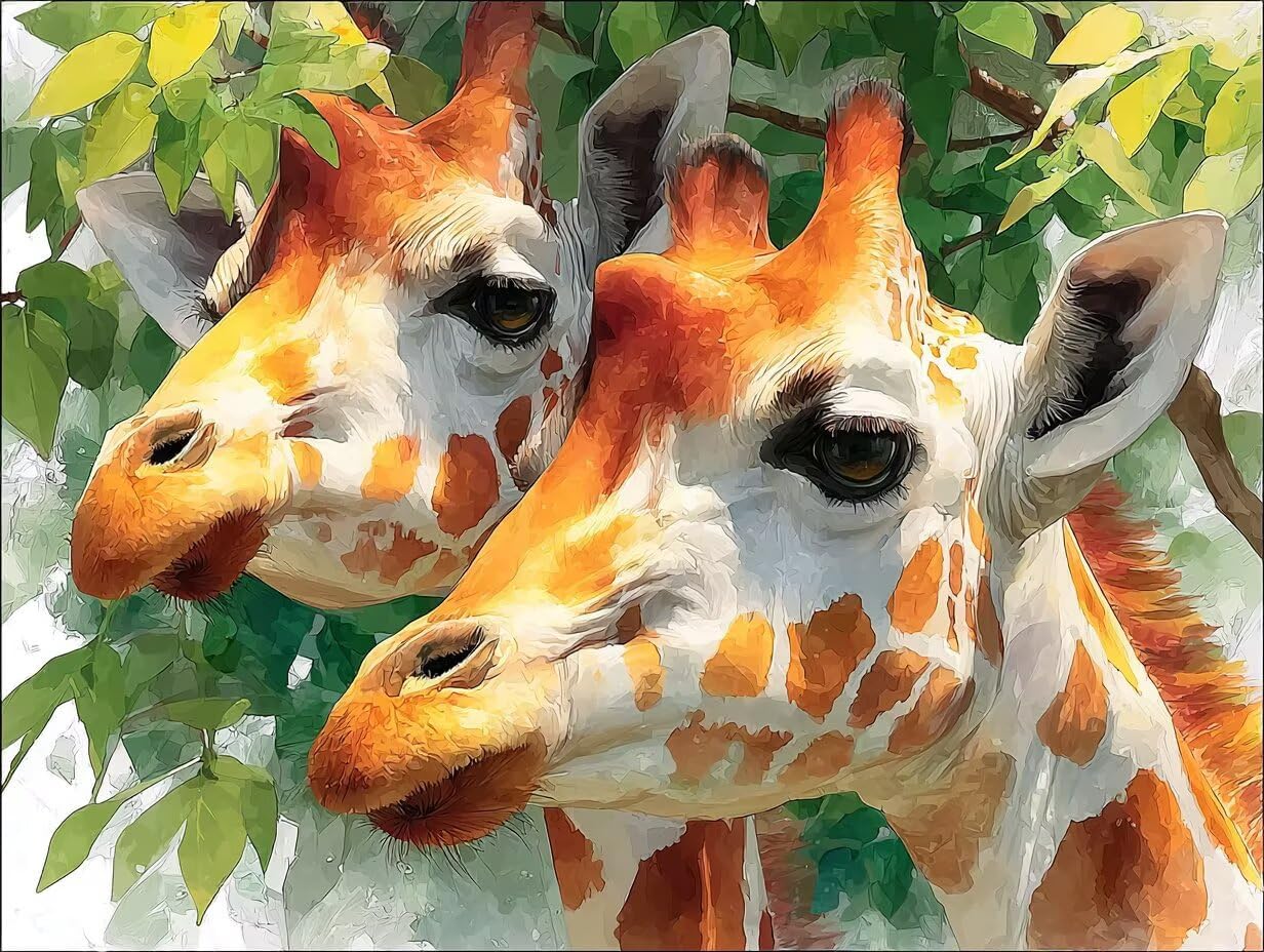 Giraffe Paint by Numbers Kit for Adults, DIY Painting by Numbers Leaves, DIY Canvas Wall Art Crafts for Adults with Paint Brushes and Acrylic, Spring Decor Art Supplies, Girl Gifts, 54x40in B-3549