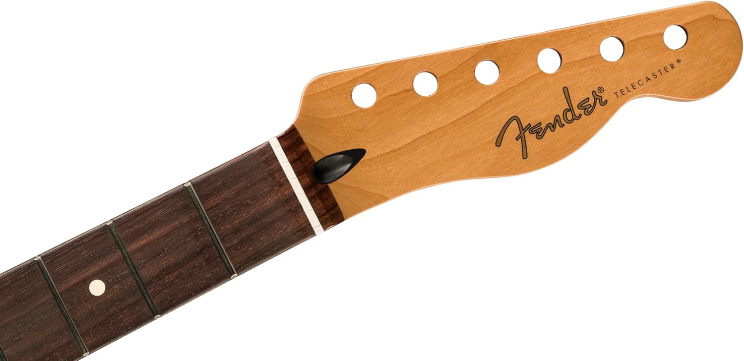 Fender Telecaster Guitar Neck, Satin Roasted Maple, 22 Jumbo Frets, Flat Oval Shape, Maple and Rosewood Fingerboard