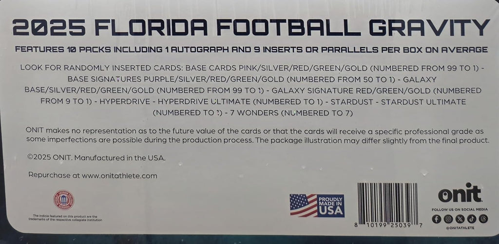 2025 Onit Gravity College Football Card Hobby Box (Florida Gators)