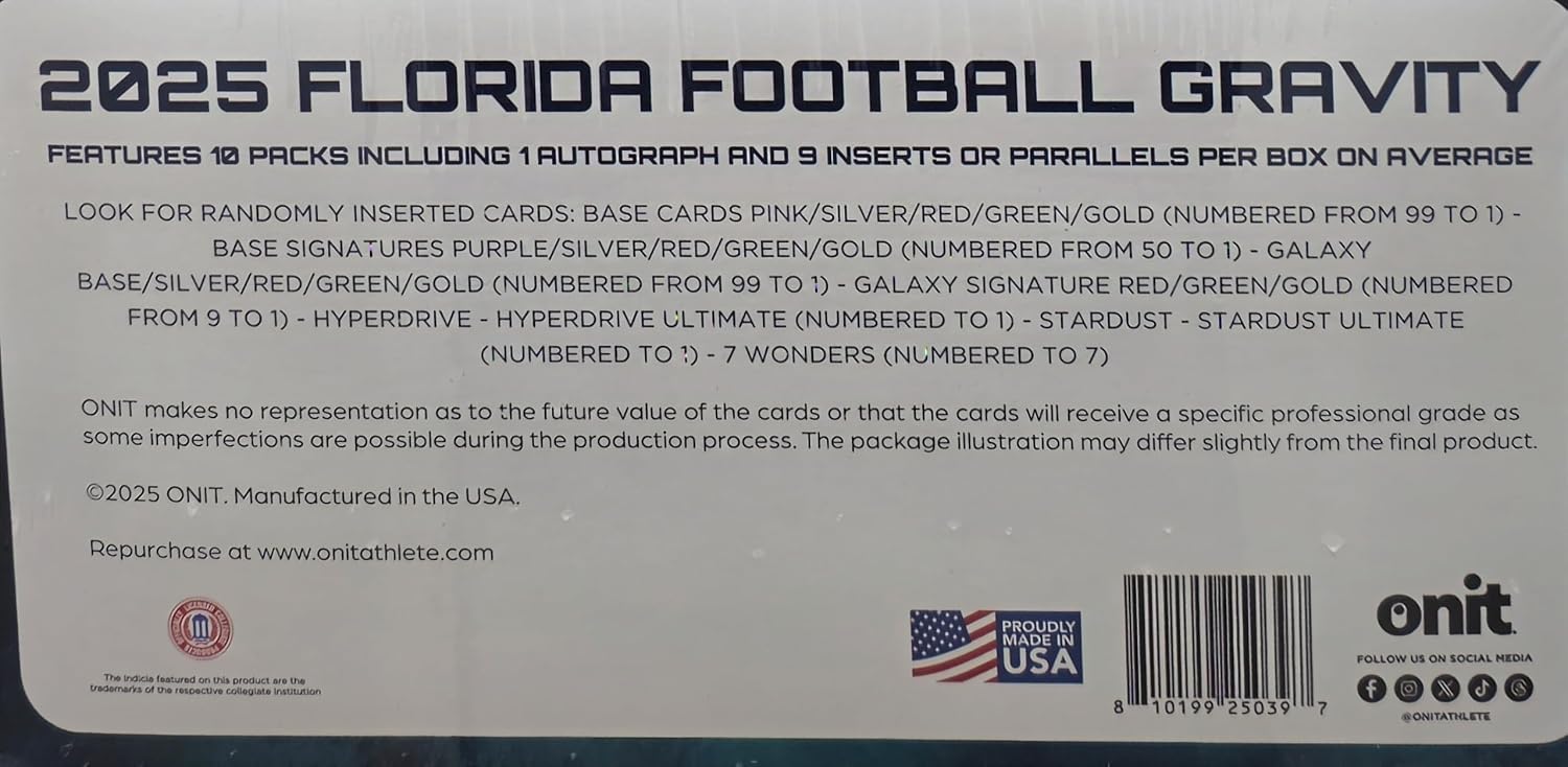 2025 Onit Gravity College Football Card Hobby Box (Florida Gators)