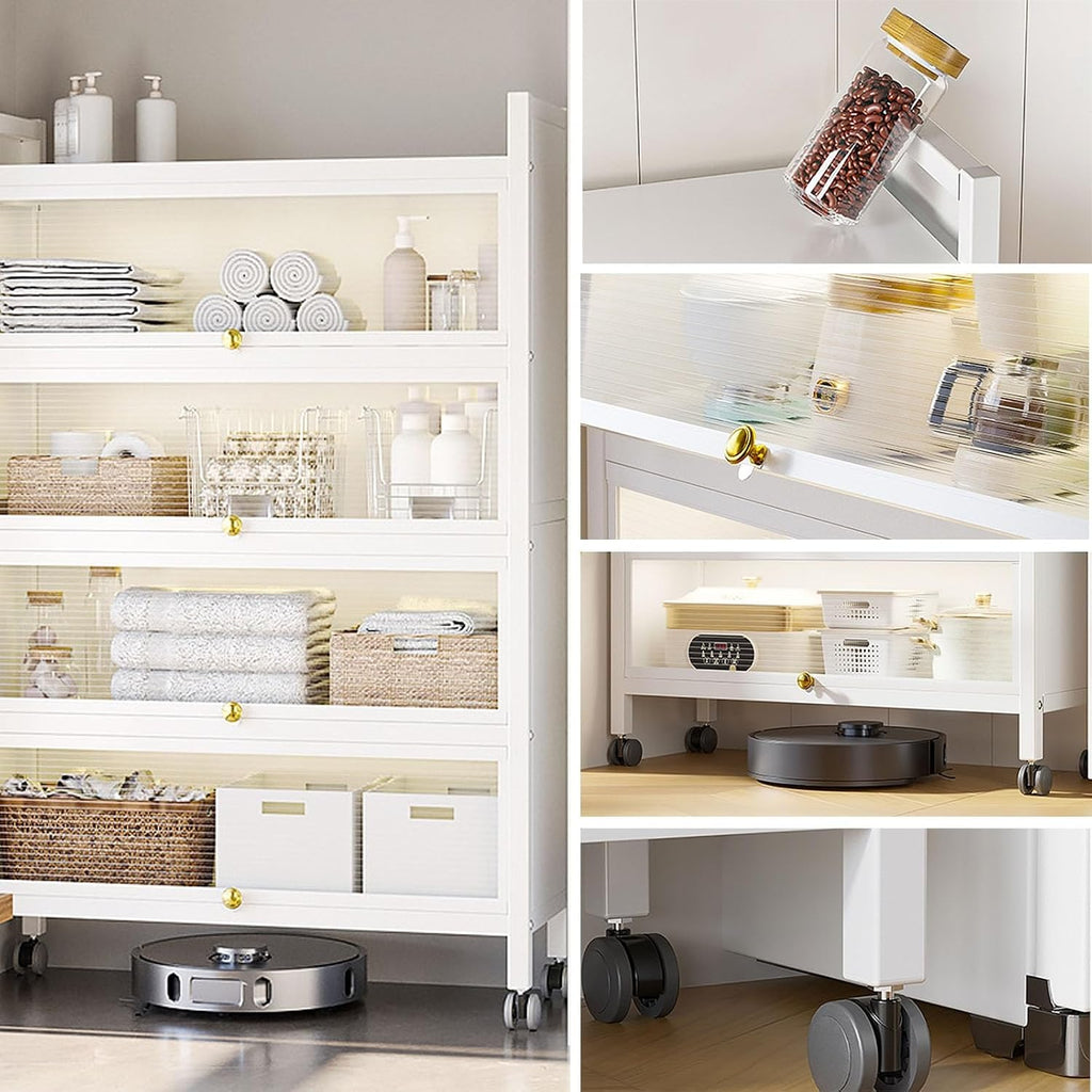 4-Tier Kitchen Pantry Storage Cabinet, Coffee Bar & Baker's Rack with Drawer, Flip Door Design, Space-Saving Kitchen Organizer, 40cm/15.7in, Modern Home Storage Solution