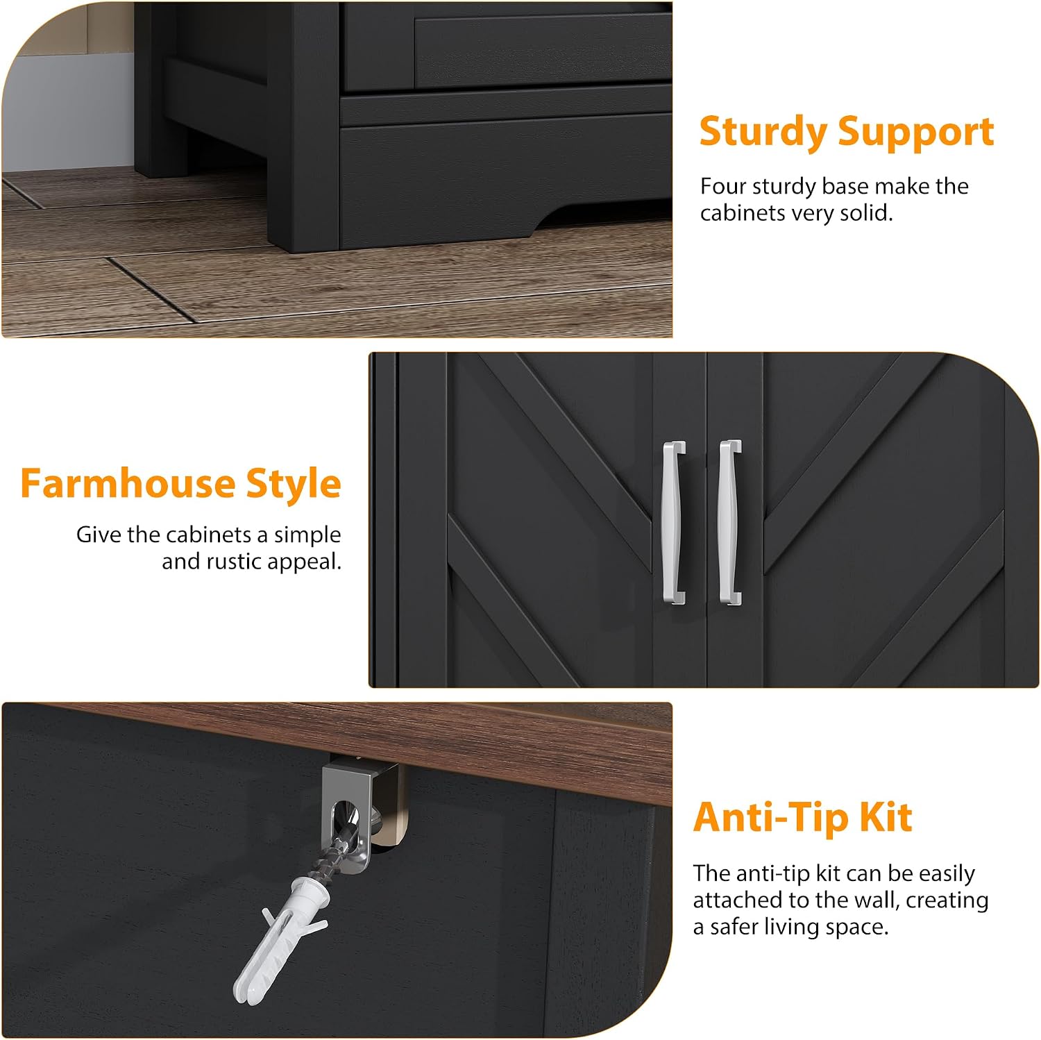 knoworld Buffet Sideboard with Storage Farmhouse with 4 Doors, 47'' Large Kitchen Storage Cabinet Wood Coffee Bar Cabinet Buffet Table with Shelves for Kitchen, Dining Room, Entryway