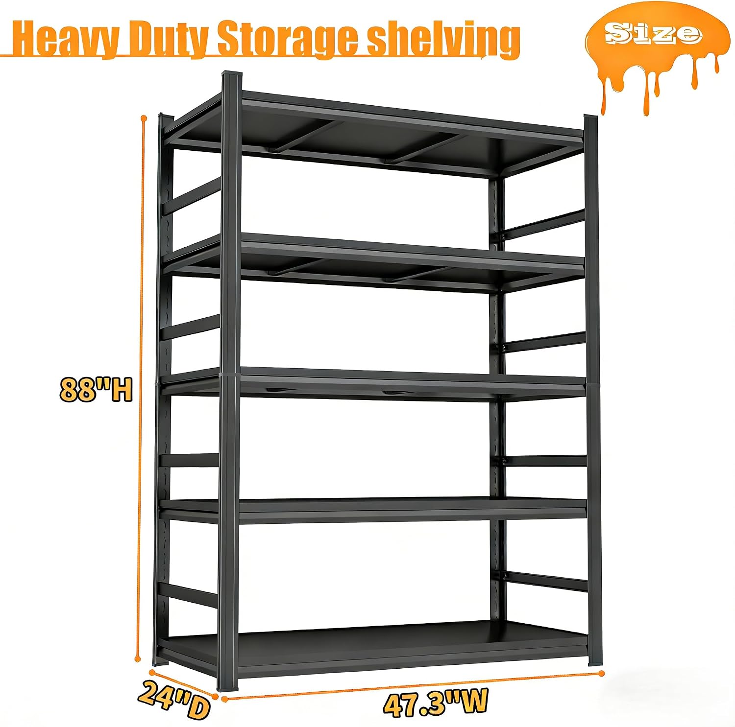 5-Tier Adjustable Storage Rack Metal Shelving 48' W x 88' H Metal Storage Shelf Black Shelving Unit 2000LBS Shelvs for Kitchen Pantry Basement