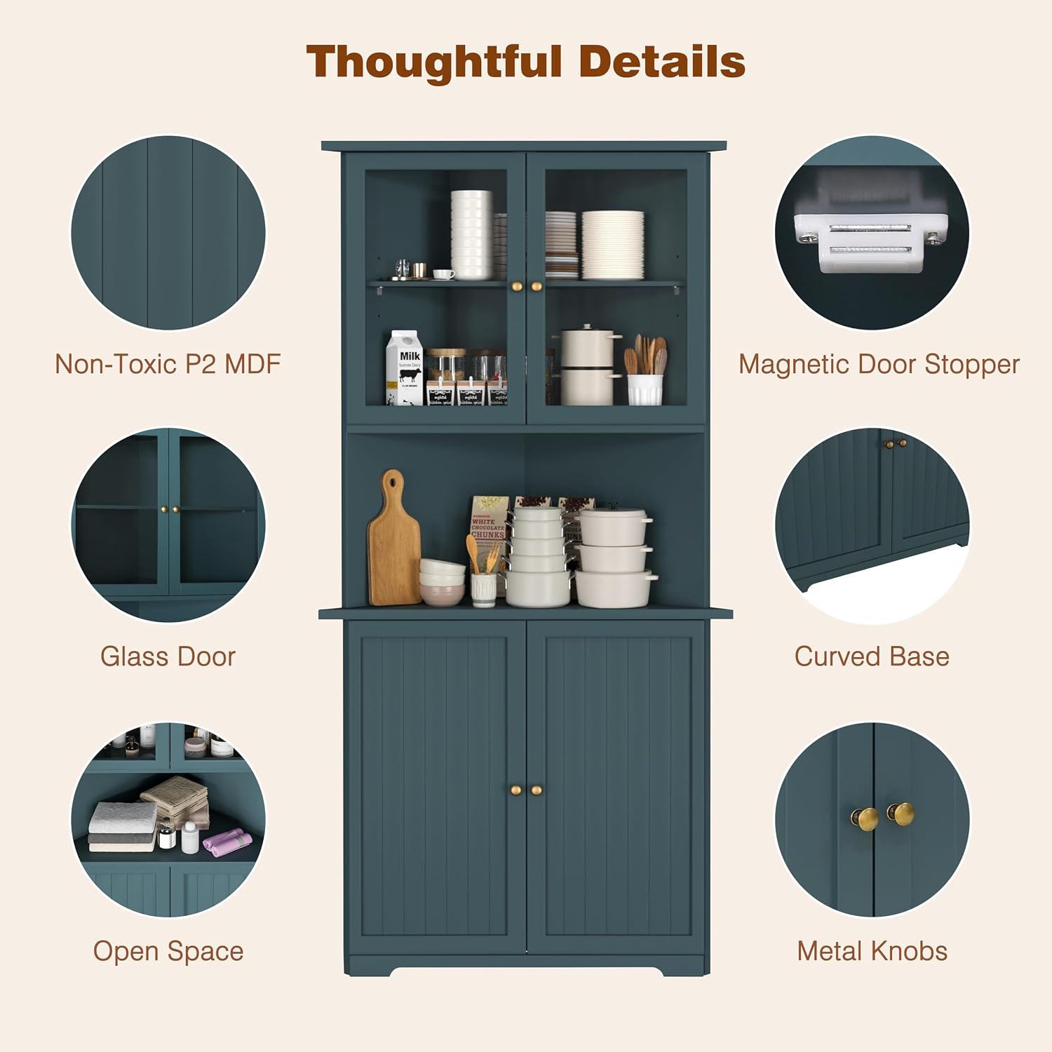 Yardenaler 71'' Tall Corner Cabinet, Freestanding Corner Storage Hutch with Doors and Shelves for Living Room, Bathroom, Kitchen, Blue