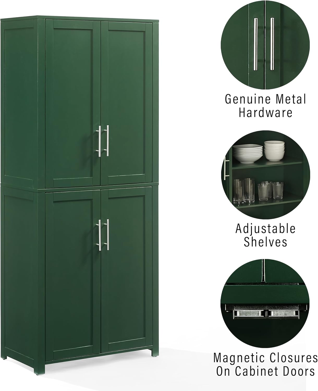Crosley Furniture Savannah Tall Pantry Storage Cabinet with Shelves, Kitchen, Dining, or Laundry Room, Hunter Green