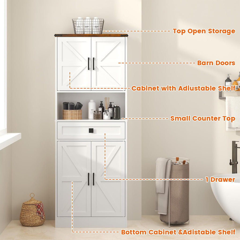67' Tall Farmhouse Pantry Cabinet with Drawer,Small Storage Cabinet for Kitchen Bathroom Dining Room Kitchen (White, 11.8' D x 23.6' W x 67' H)