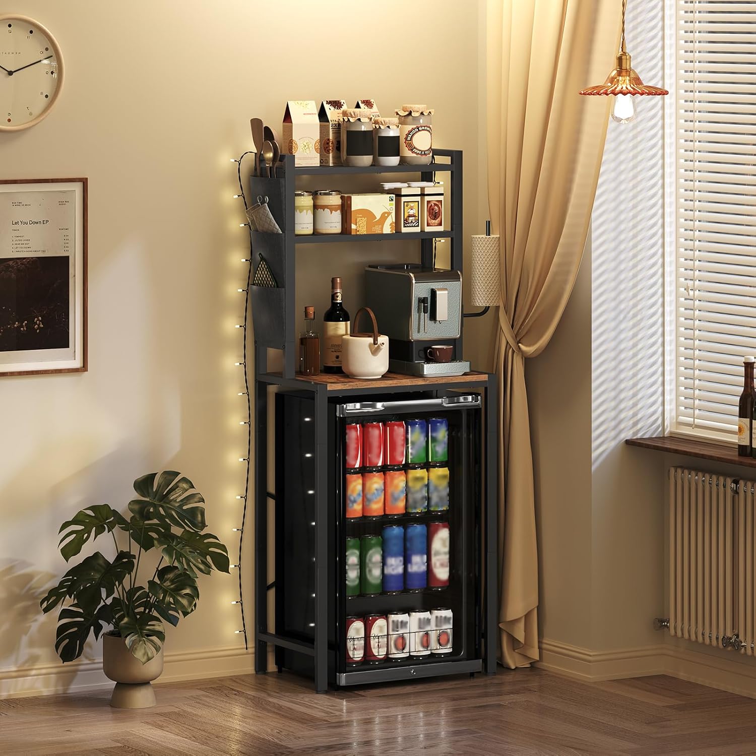 MAHANCRIS Bakers Rack and Fridge Stand Bundle, Bakers Rack with Refrigerator, Microwave Stand with Storage, Coffee Bar Station with 1 Drawer, Storage Shelf for Kitchen, BRHR5401-RSHR5401