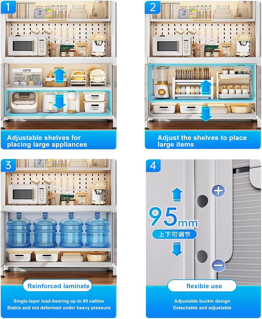Microwave Storage Stand,5 -Tier Bakers Racks for Kitchens, Bakers Rack with Drawers, Large Metal Coffee Bar Cabinet - with Transparent Flip Switch Door Design,DIY backplane Creative, 4 Hook