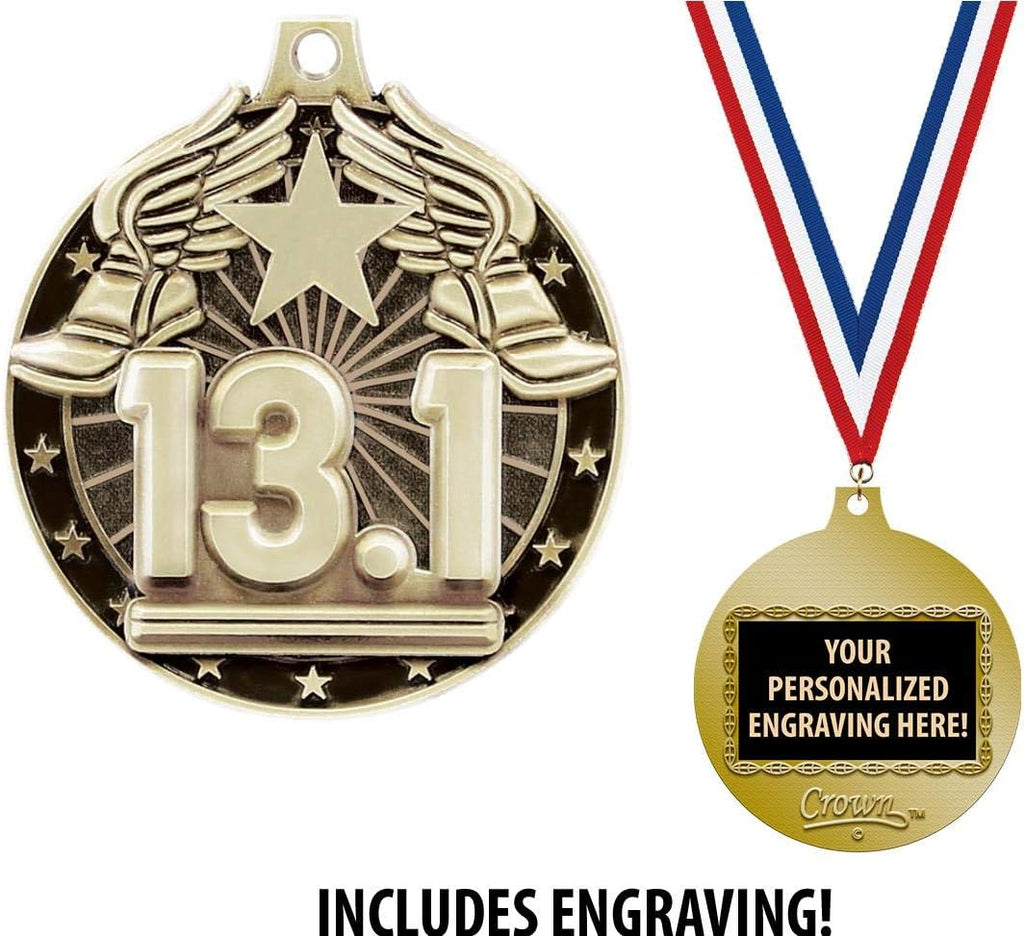 Crown Awards 13.1 Medals, 2' Gold Half Marathon Medal Award with Free Custom Engraving Prime