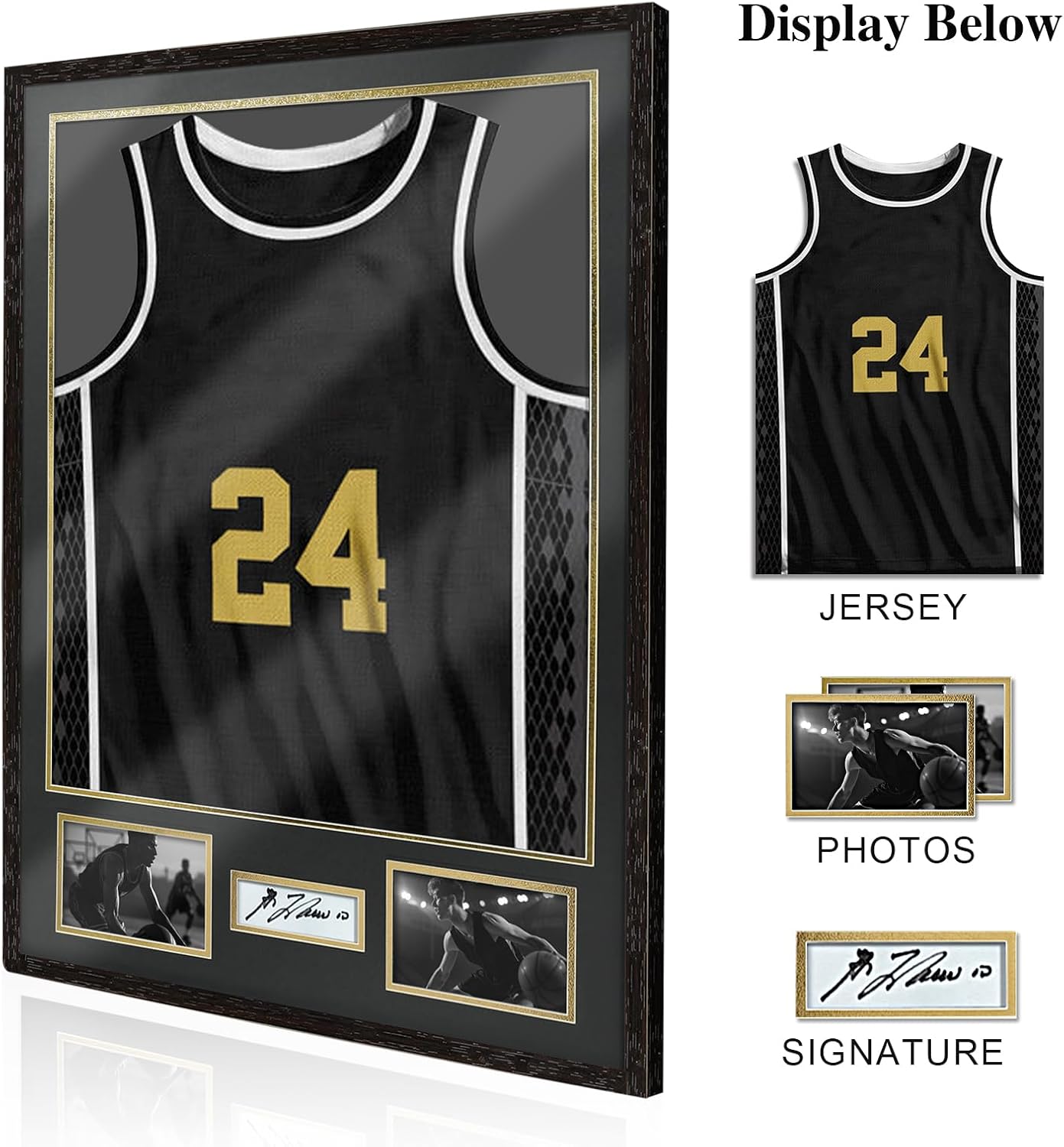 Jersey Frame Display Case 2 Pack, Large Sport Jersey Shadow Box with 98% UV Protection Acrylic,Two Photo Frame One Signature for Baseball Basketball Soccer Hockey Sport Shirt and Uniform,Black Walnut