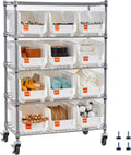 VEVOR 5-Tier Rolling Bin Storage Rack, 12 Organizer Bins, Bin Rack Storage Steel Wire Shelving System with Wheels, Mobile Tool Organizer for Garage, Warehouse, Office, Restaurant, Classroom, Kitchen