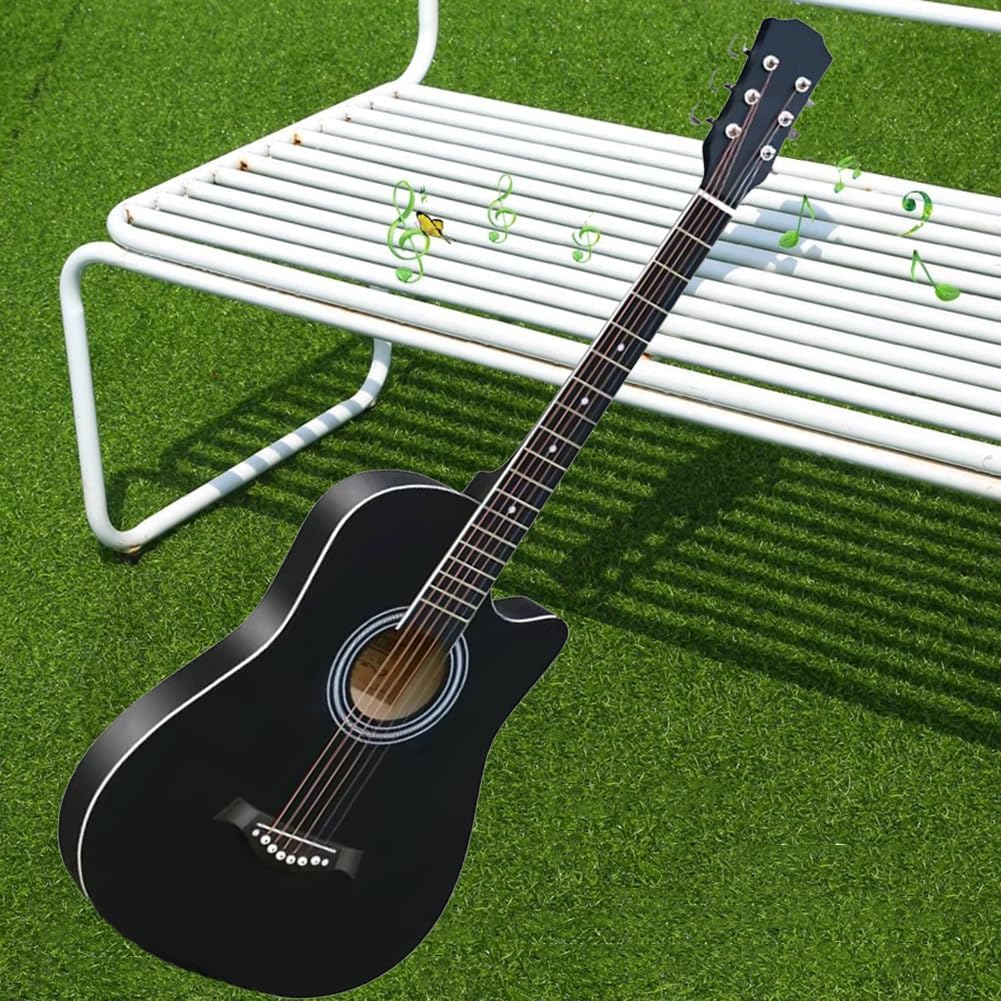 38Inch/40Inch/41Inch Acoustic Guitar Set, Linden Wood Top Mahogany Compact Travel Guitar, Body Balanced Rich Tone for Beginners Adults,Black,41in