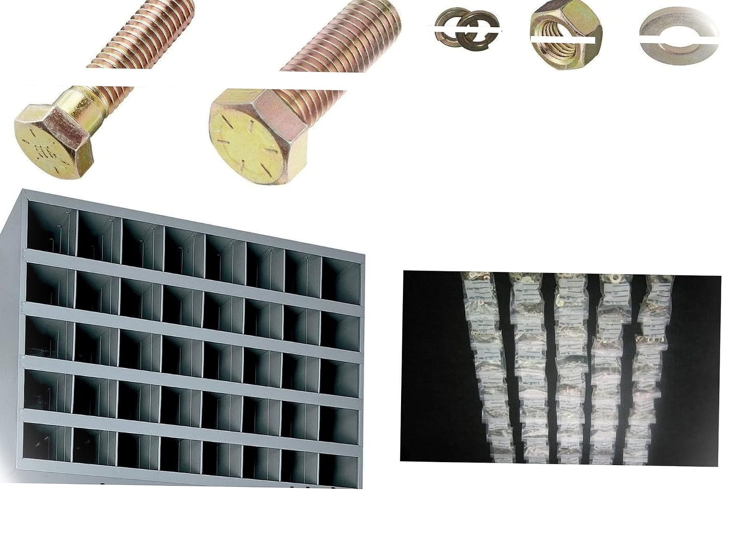 Grade 8 Coarse Bolt Nut & Washer Assortment 1496 Pieces with A Metal 40 Hole Bin Multi-Purpose Comprehensive Hardware Fastener Assortment Kit Cit00457Riv